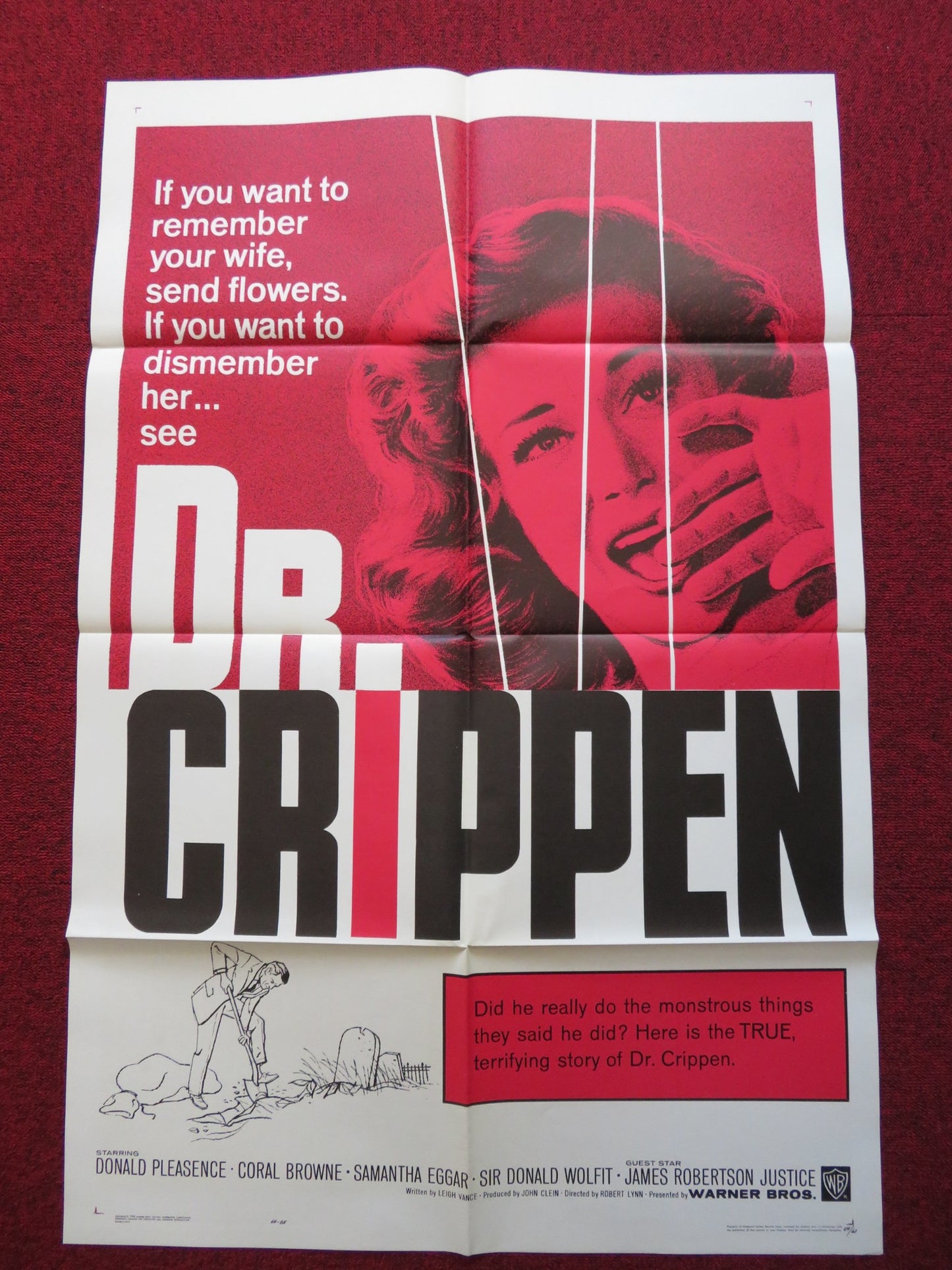 DR.CRIPPEN FOLDED US ONE SHEET POSTER DONALD PLEASENCE CORAL BROWNE 1964