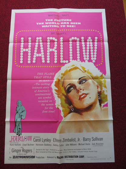 HARLOW FOLDED US ONE SHEET POSTER GINGER ROGERS CAROL LYNLEY 1965