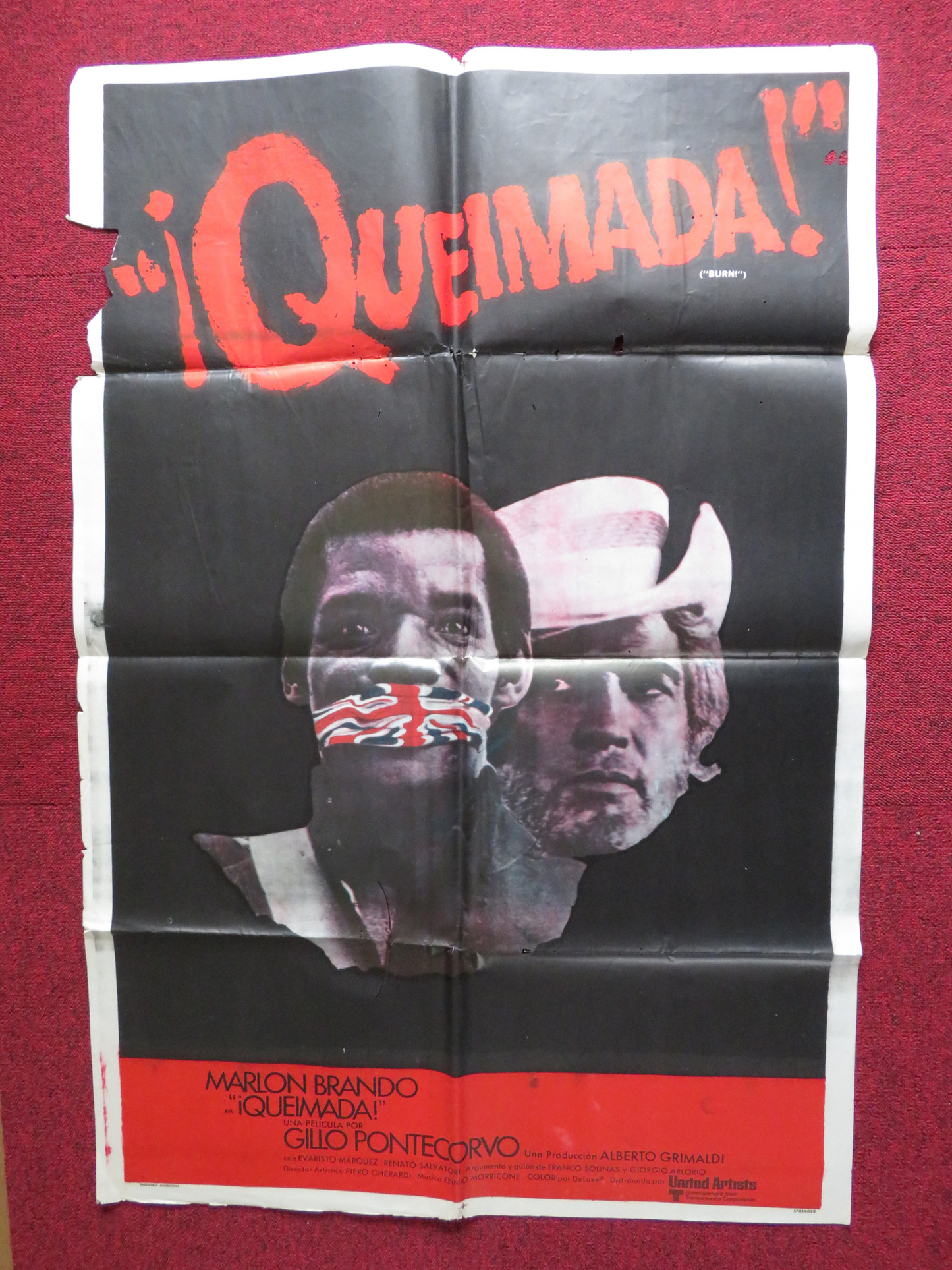 BURN FOLDED ARGENTINA ONE SHEET POSTER MARLON BRANDO EVARISTO MARQUEZ 1969