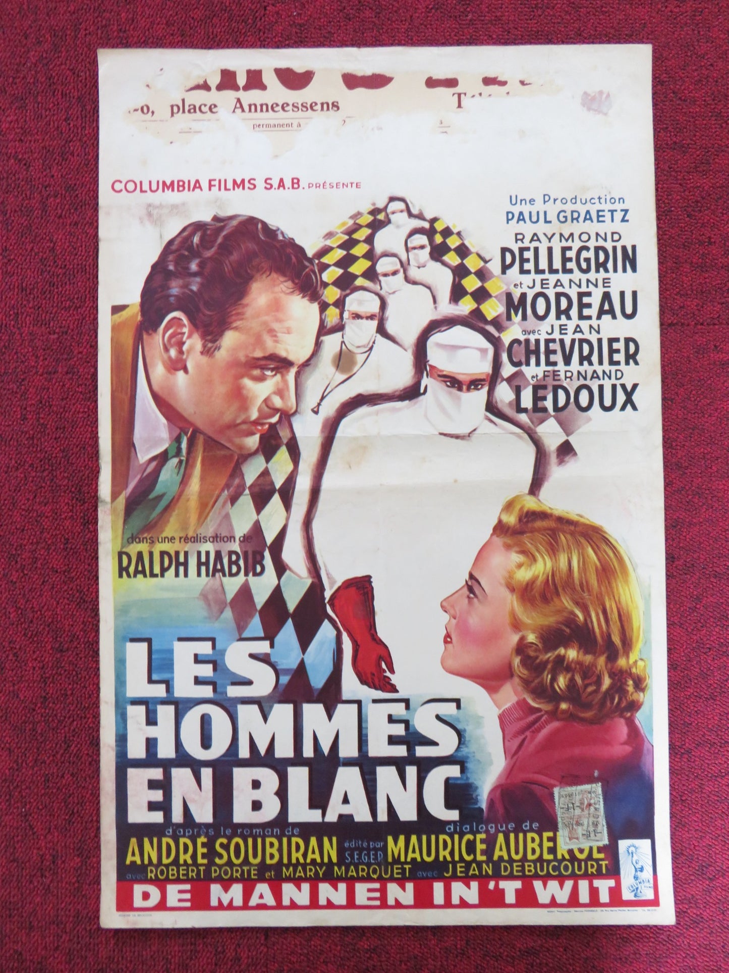 THE DOCTORS  BELGIUM POSTER RAYMOND PELLEGRIN JEANNE MOREAU 1955