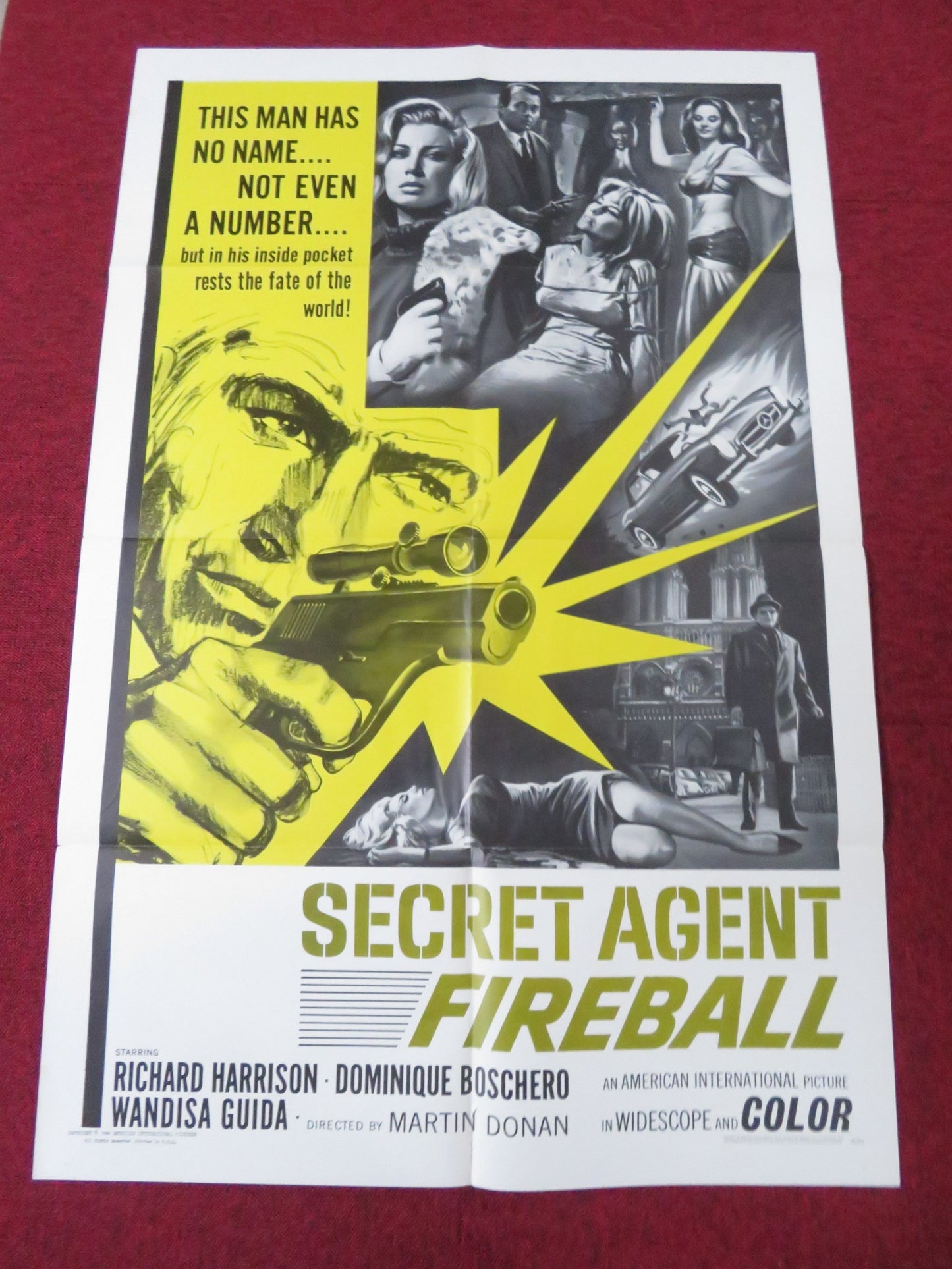 SECRET AGENT FIREBALL FOLDED US ONE SHEET POSTER RICHARD HARRISON 1966