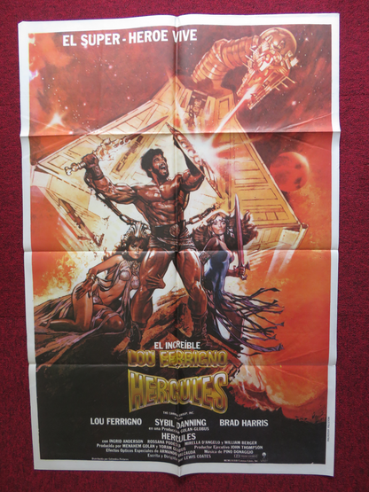 HERCULES FOLDED ARGENTINA ONE SHEET POSTER CANNON LOU FERRIGNO BRAD HARRIS 1983