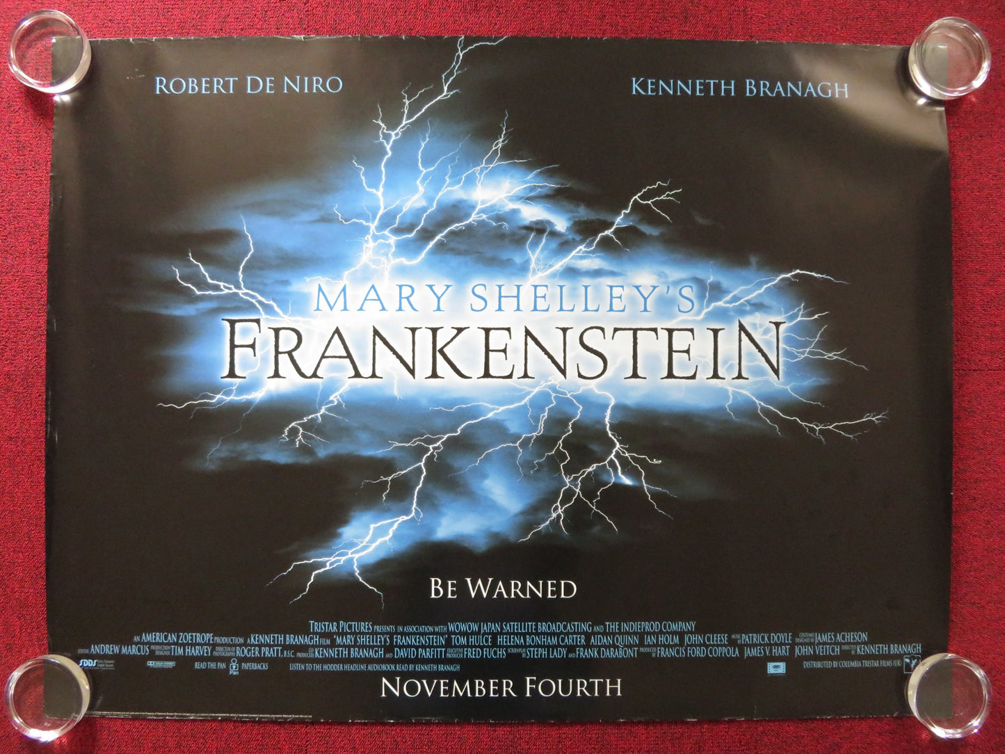 MARY SHELLEY'S FRANKENSTEIN UK QUAD (30"x 40") ROLLED POSTER ROBERT DENIRO 1994