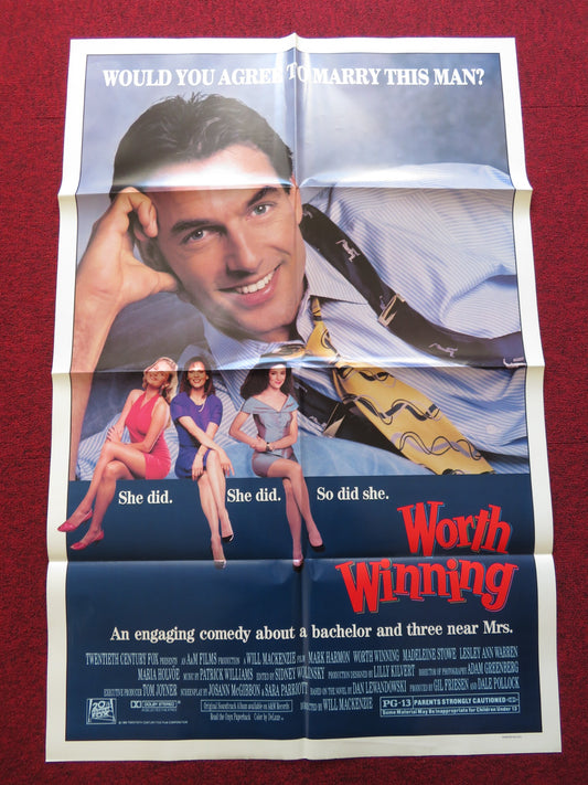 WORTH WINNING FOLDED US ONE SHEET POSTER MARK HARMON MADELEINE STOWE 1989