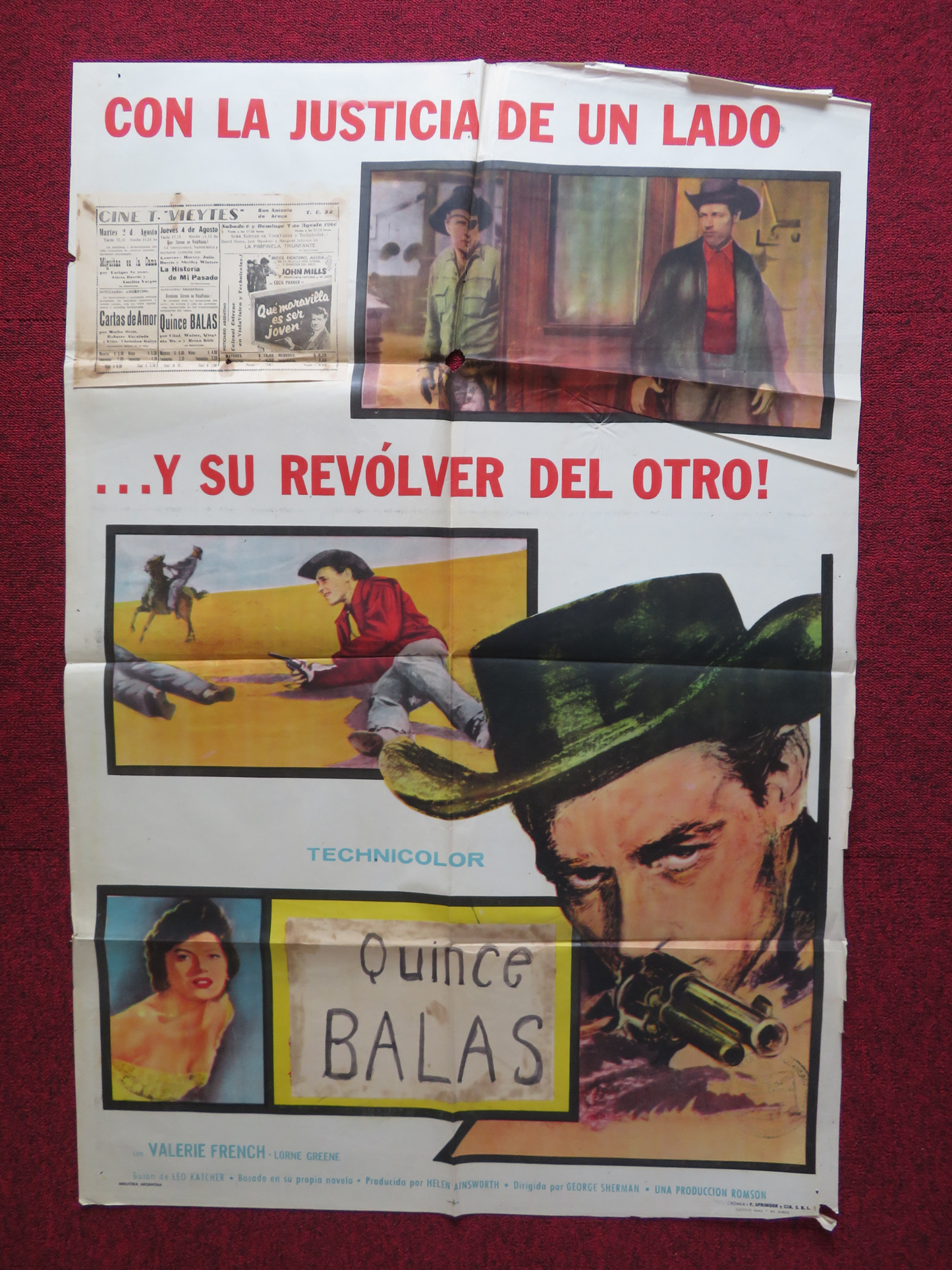 THE HARD MAN FOLDED ARGENTINA ONE SHEET POSTER GUY MADISON VALERIE FRENCH 1957