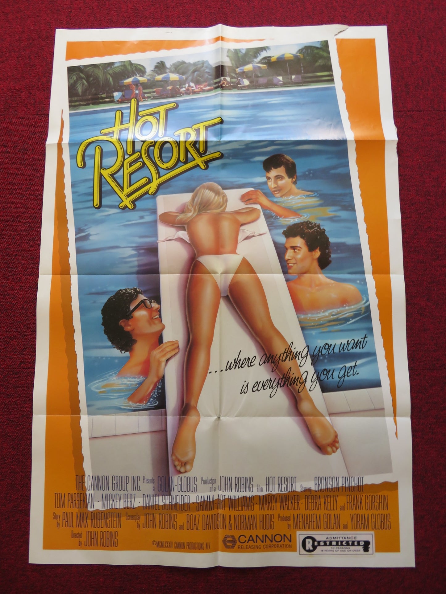 HOT RESORT- CANNON FOLDED US ONE SHEET POSTER BRONSON PINCHOT TOM PARSEKIAN 1985