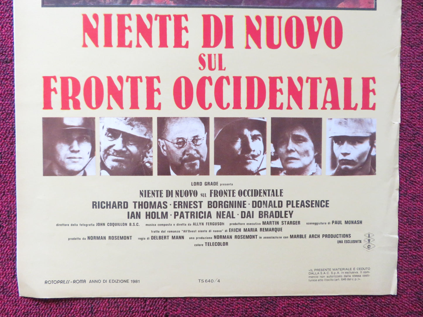 ALL QUIET ON THE WESTERN FRONT ITALIAN LOCANDINA POSTER RICHARD THOMAS 1981