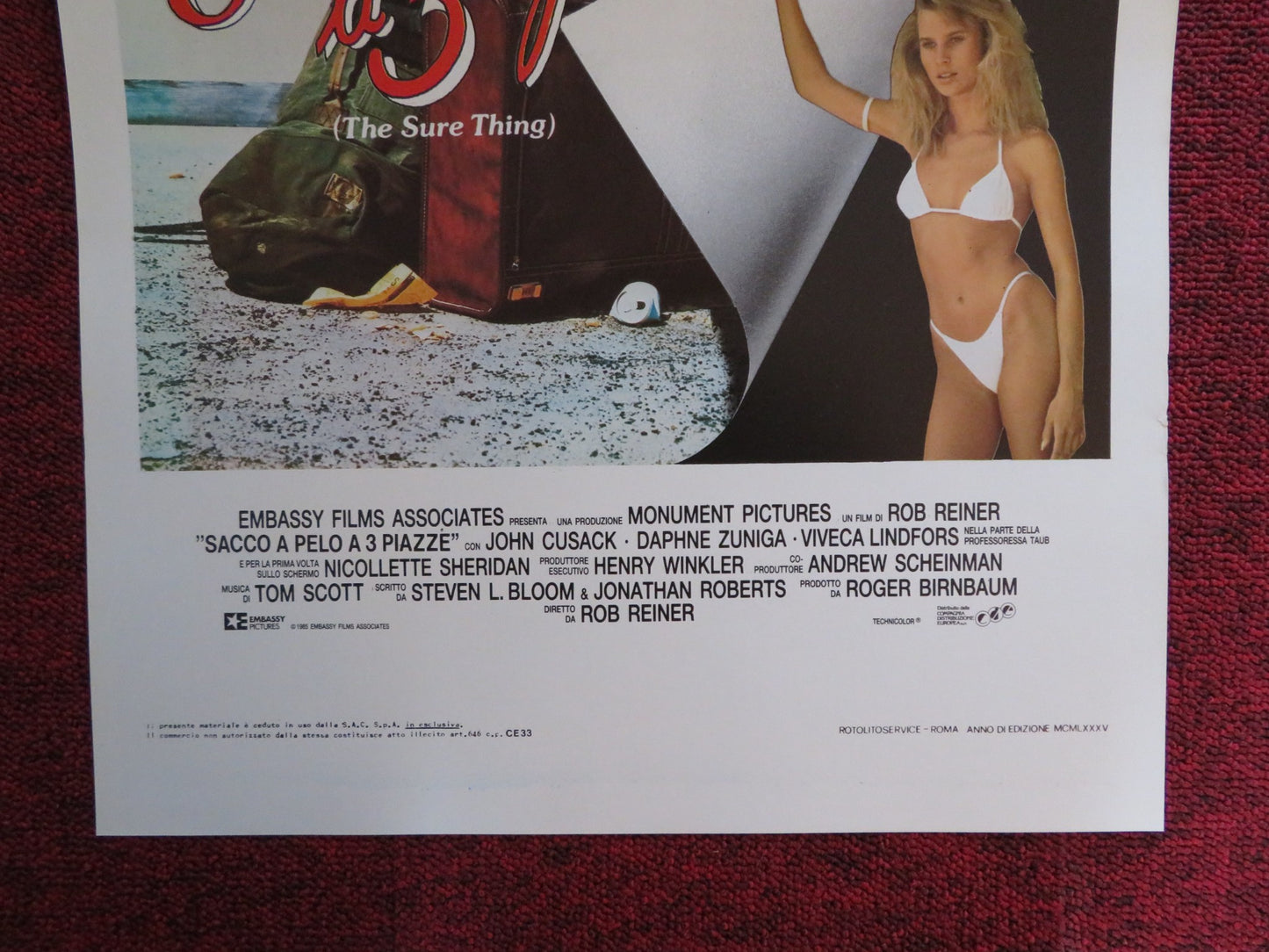 SACCO A PELO A 3 PIAZZE ITALIAN LOCANDINA POSTER JOHN CUSACK TIM ROBBINS 1985