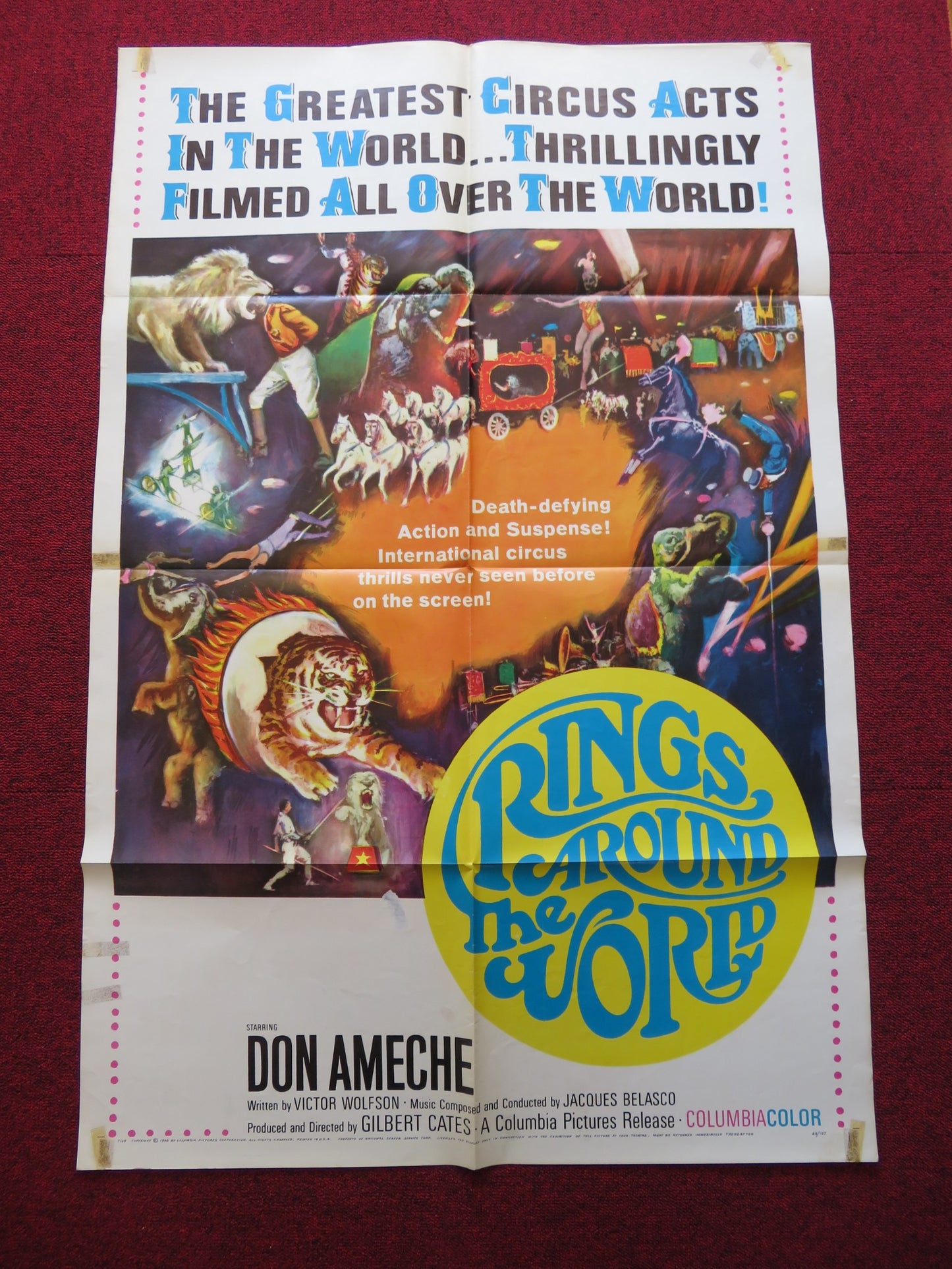 RINGS AROUND THE WORLD FOLDED US ONE SHEET POSTER DON AMECHE 1966