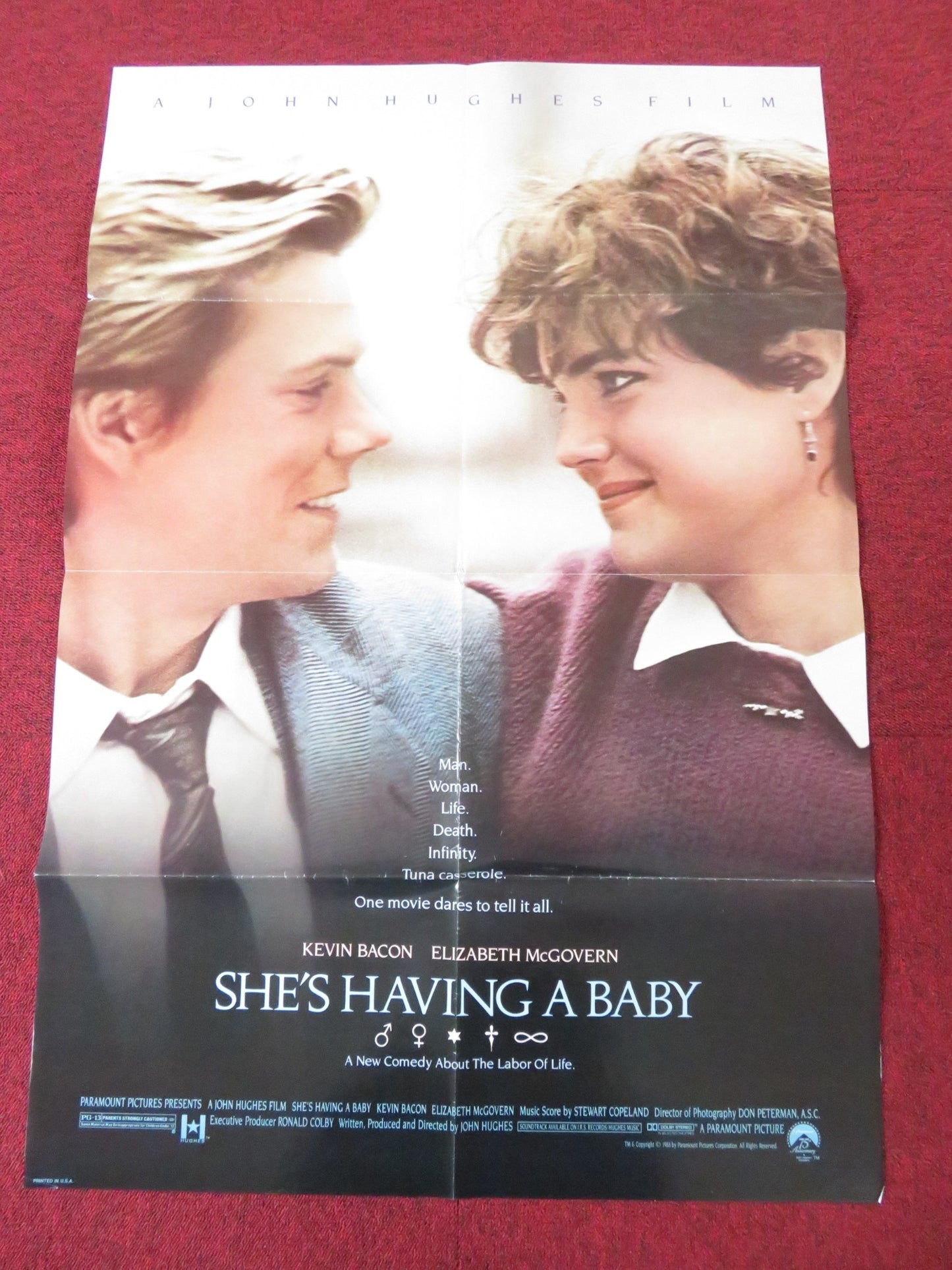 SHE'S HAVING A BABY FOLDED US ONE SHEET POSTER KEVIN BACON E. MCGOVERN 1988