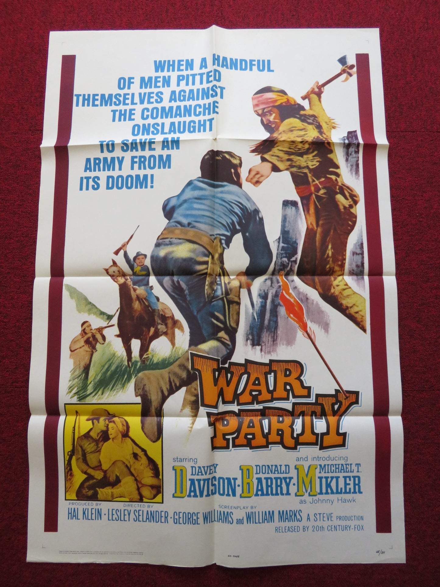 WAR PARTY FOLDED US ONE SHEET POSTER DAVEY DAVISON DONALD BARRY 1965