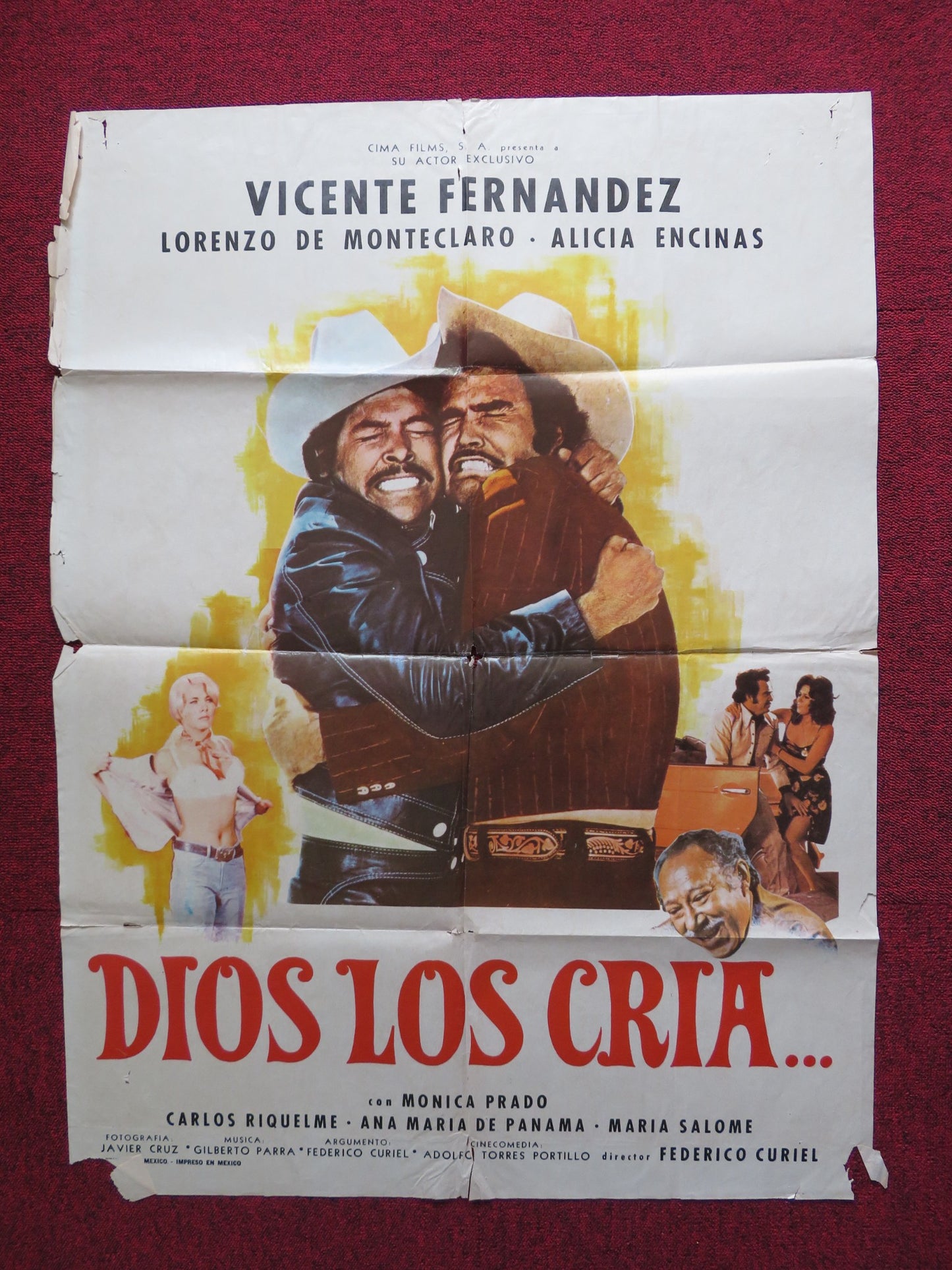 DIOS LOS CRIA FOLDED MEXICAN POSTER VICENTE FERNANDEZ LORENZO DE MONTECLARO 1977