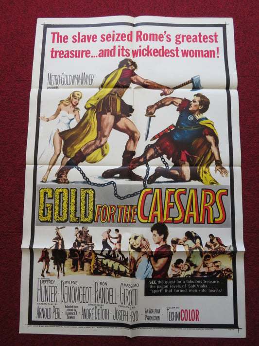 GOLD FOR THE CAESARS FOLDED US ONE SHEET POSTER JEFFREY HUNTER M. DEMONGEOT 1964