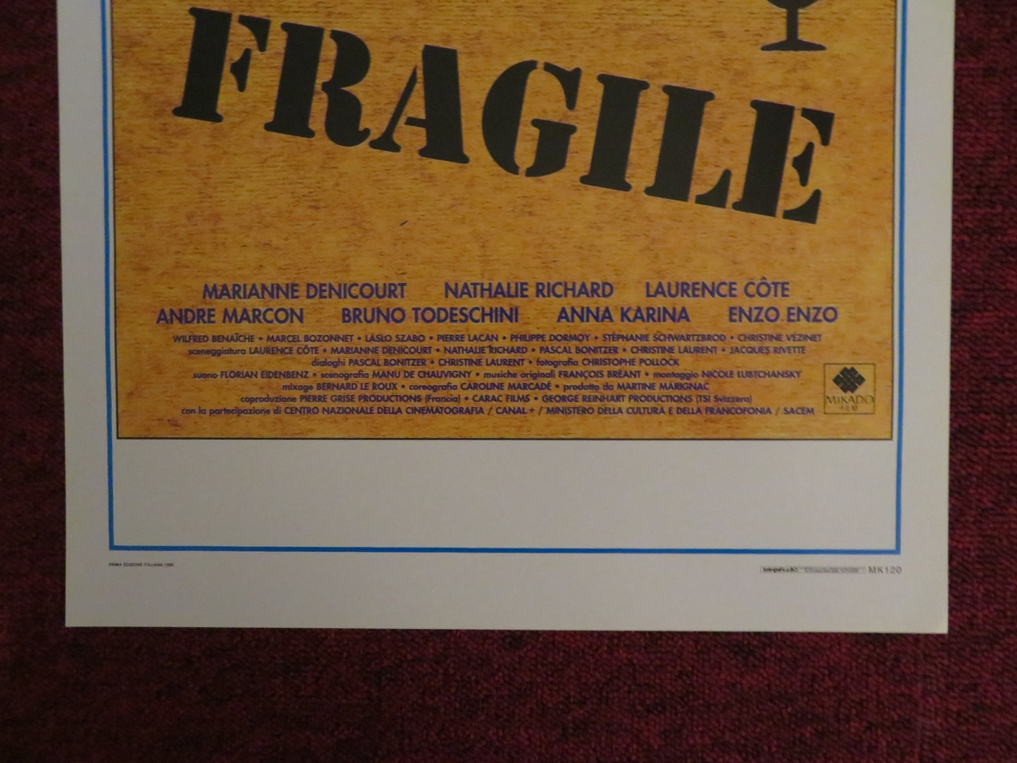 ALTO BASSO FRAGILE ITALIAN LOCANDINA POSTER MARIANNE DENICOURT N. RICHARD 1995