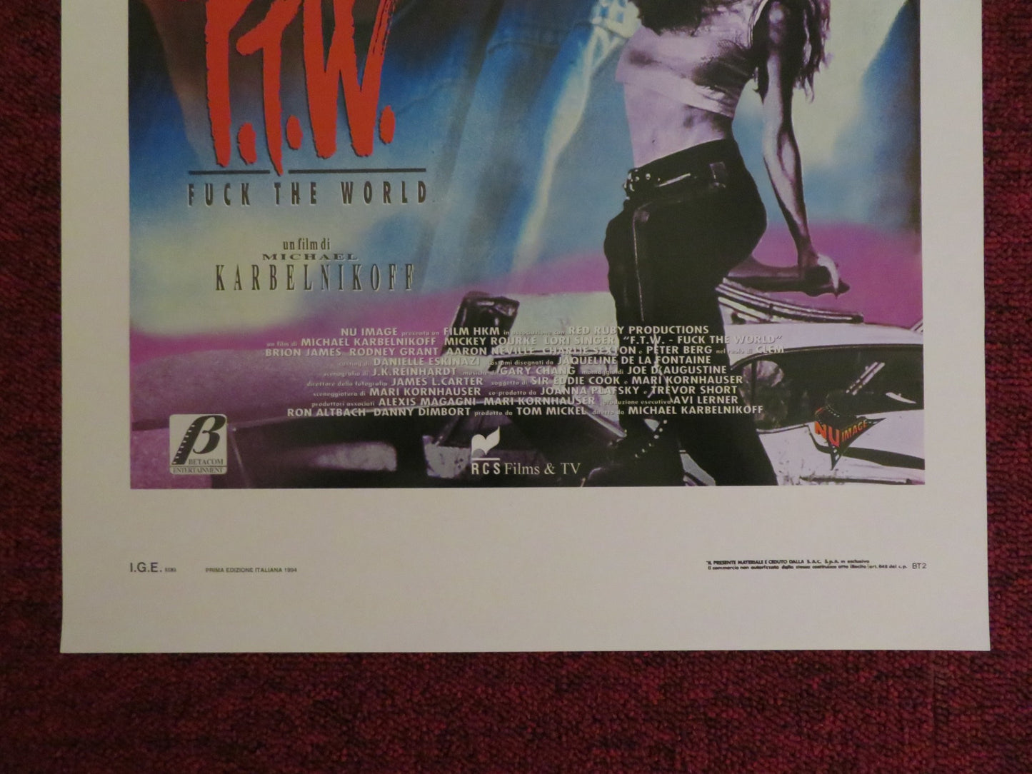 F.T.W ITALIAN LOCANDINA POSTER MICKEY ROUKE LORI SINGER 1994