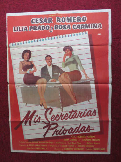 MIS SECRETARIAS PRIVADAS FOLDED MEXICAN POSTER CESAR ROMERO LILIA PRADO 1959