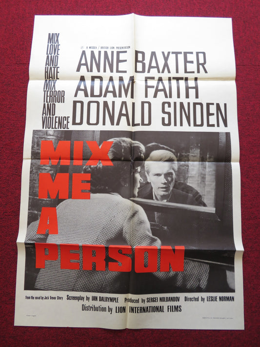 MIX ME A PERSON FOLDED US ONE SHEET POSTER ANNE BAXTER ADAM FAITH 1962