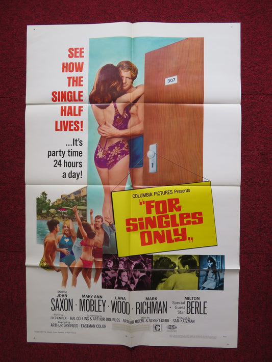 FOR SINGLES ONLY FOLDED US ONE SHEET POSTER JOHN SAXON MARY ANN MOBLEY 1968