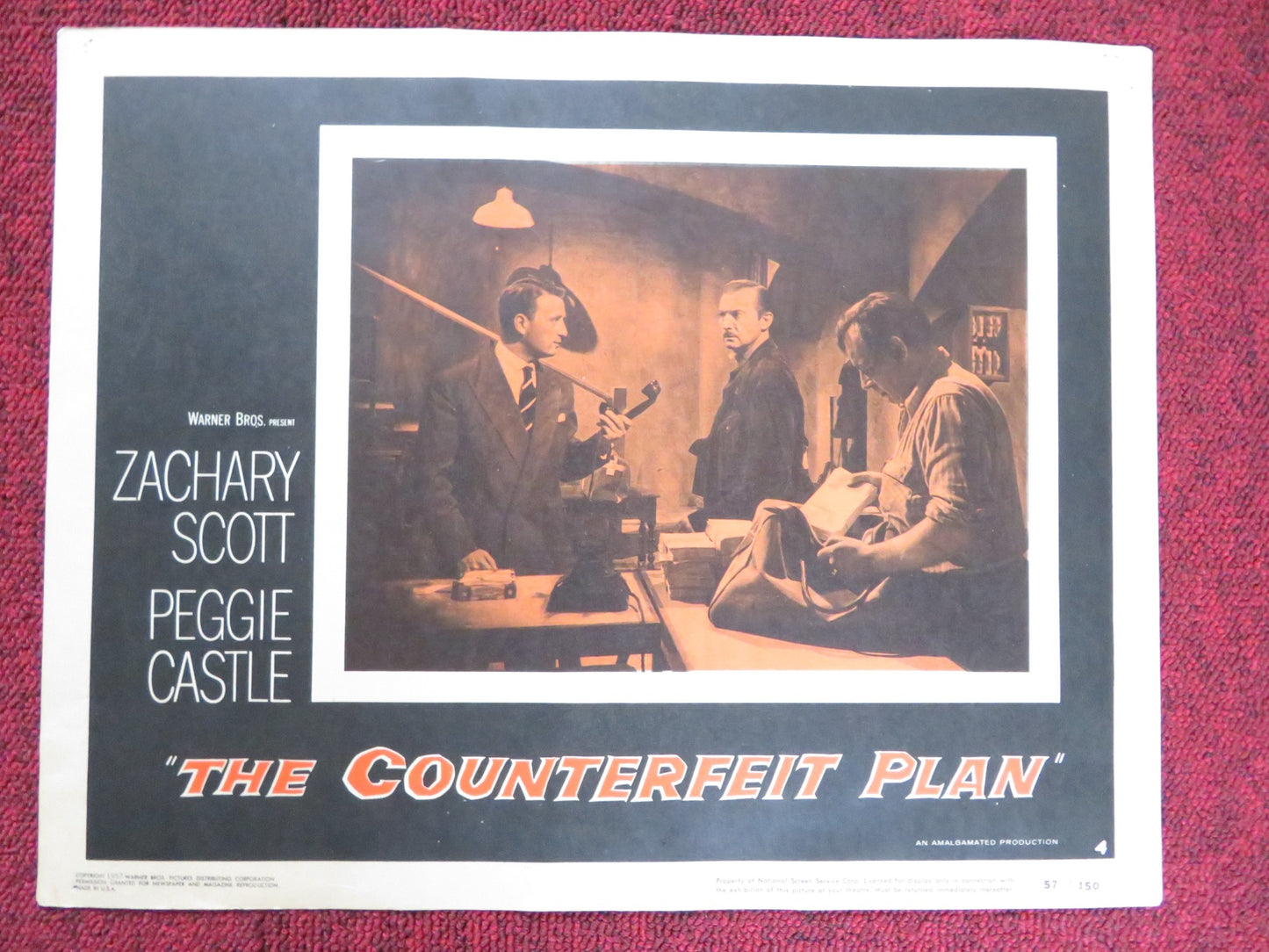 THE COUNTERFEIT PLAN US LOBBY CARD FULL SET ZACAHRY SCOTT PEGGIE CASTLE 1957