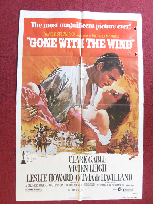 GONE WITH THE WIND FOLDED US ONE SHEET POSTER CLARK GABLE VIVIEN LEIGH R1980