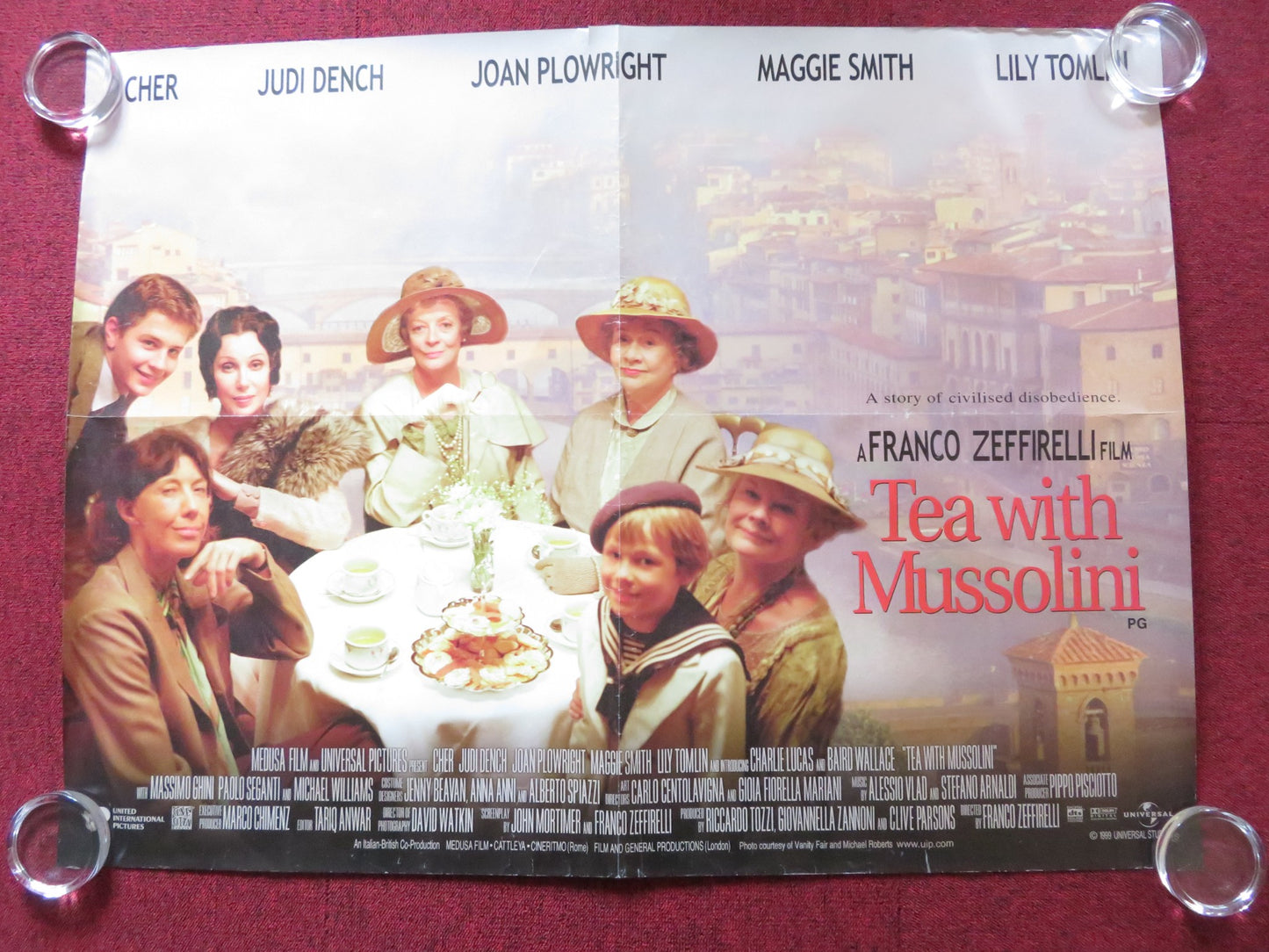 TEA WITH MUSSOLINI UK QUAD (30"x 40") ROLLED POSTER CHER JUDI DENCH 1999