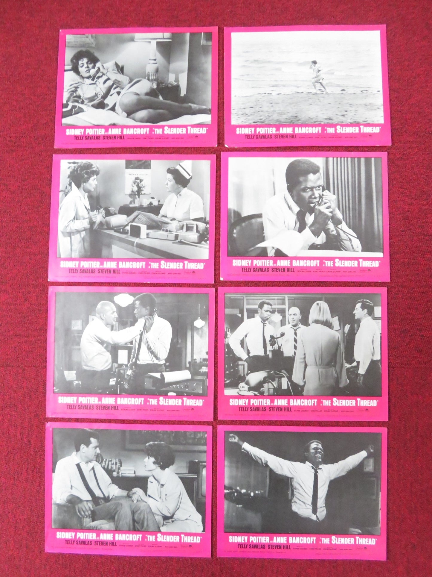 THE SLENDER THREAD US LOBBY CARD FULL SET SIDNEY POITIER ANNE BANCROFT 1965