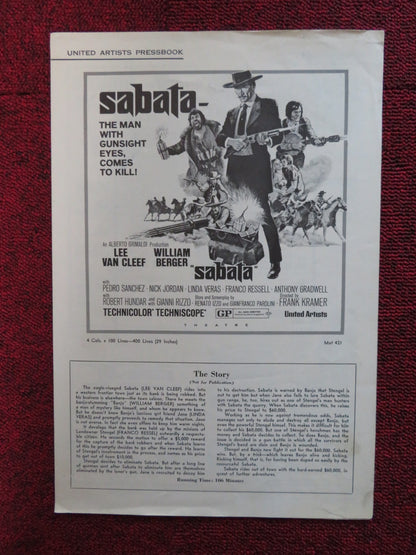 SABATA FOLDED PRESSBOOK CUT UNITED ARTISTS LEE VAN CLEEF WILLIAM BERGER 1969