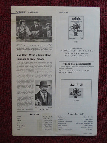 SABATA FOLDED PRESSBOOK CUT UNITED ARTISTS LEE VAN CLEEF WILLIAM BERGER 1969