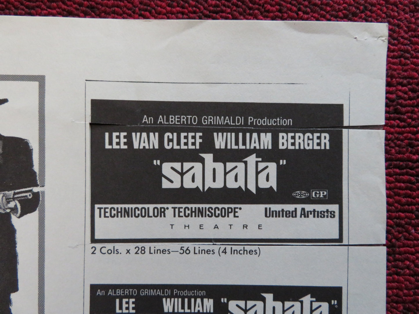 SABATA FOLDED PRESSBOOK CUT UNITED ARTISTS LEE VAN CLEEF WILLIAM BERGER 1969