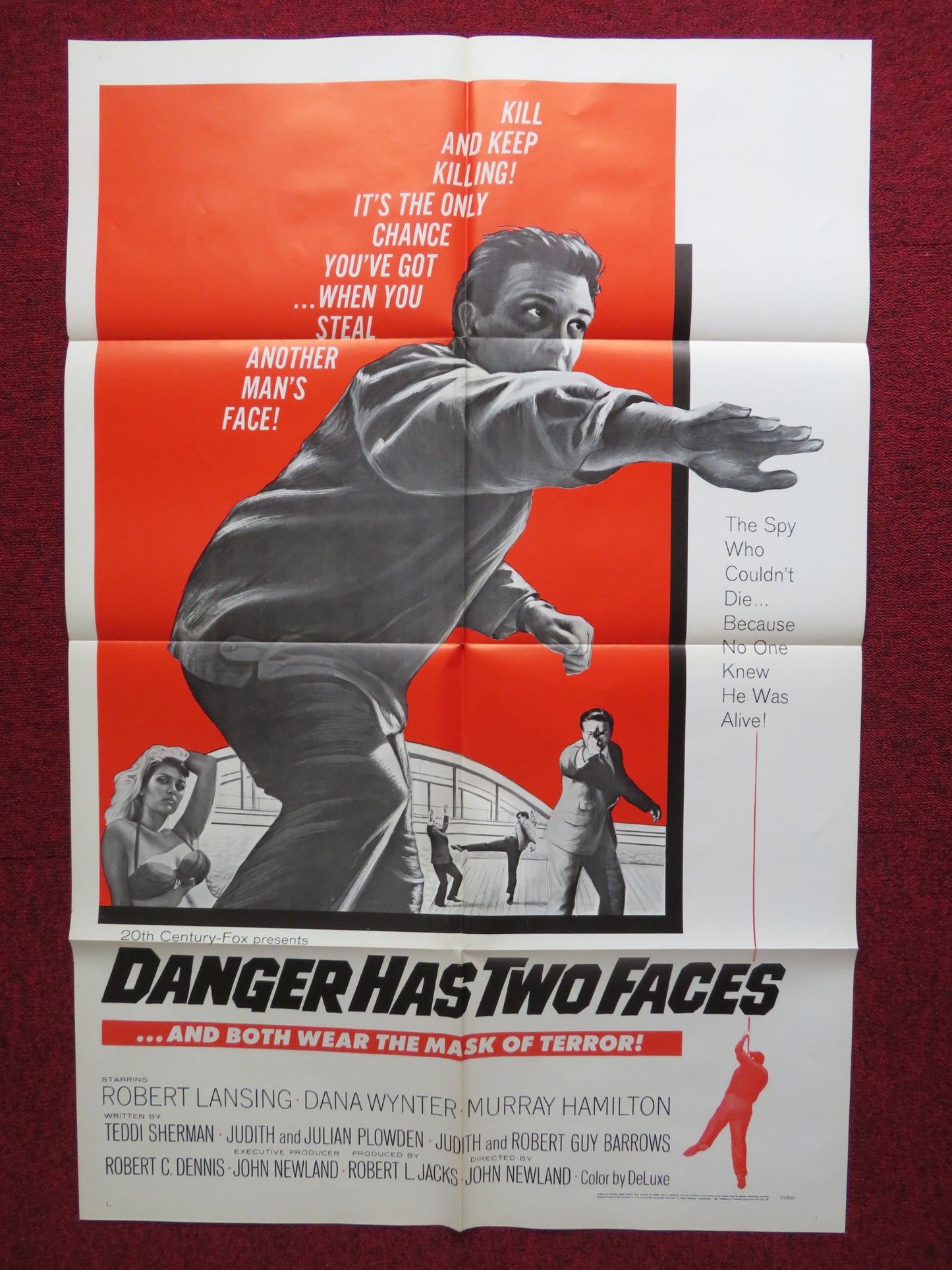 DANGER HAS TWO FACES FOLDED US ONE SHEET POSTER ROBERT LANSING DANA WYNTER 1967