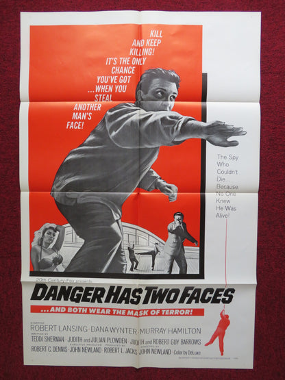 DANGER HAS TWO FACES FOLDED US ONE SHEET POSTER ROBERT LANSING DANA WYNTER 1967