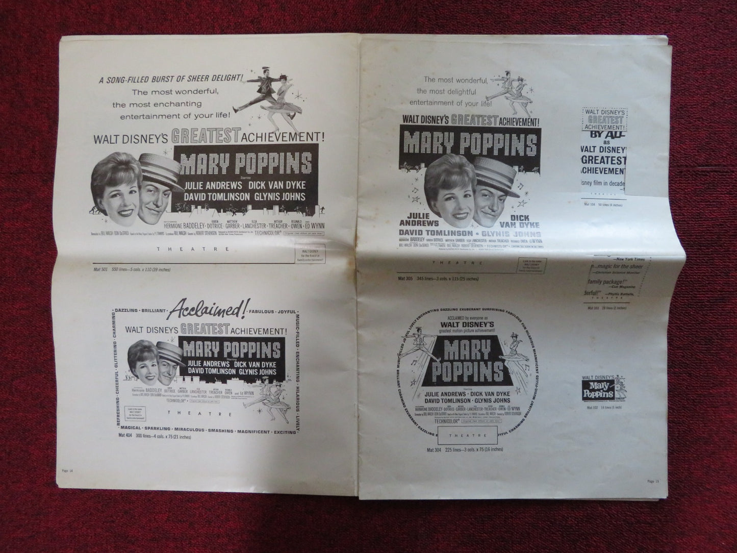 MARY POPPINS FOLDED PRESSBOOK CUT BUENA VISTA DISNEY JULIE ANDREWS 1964