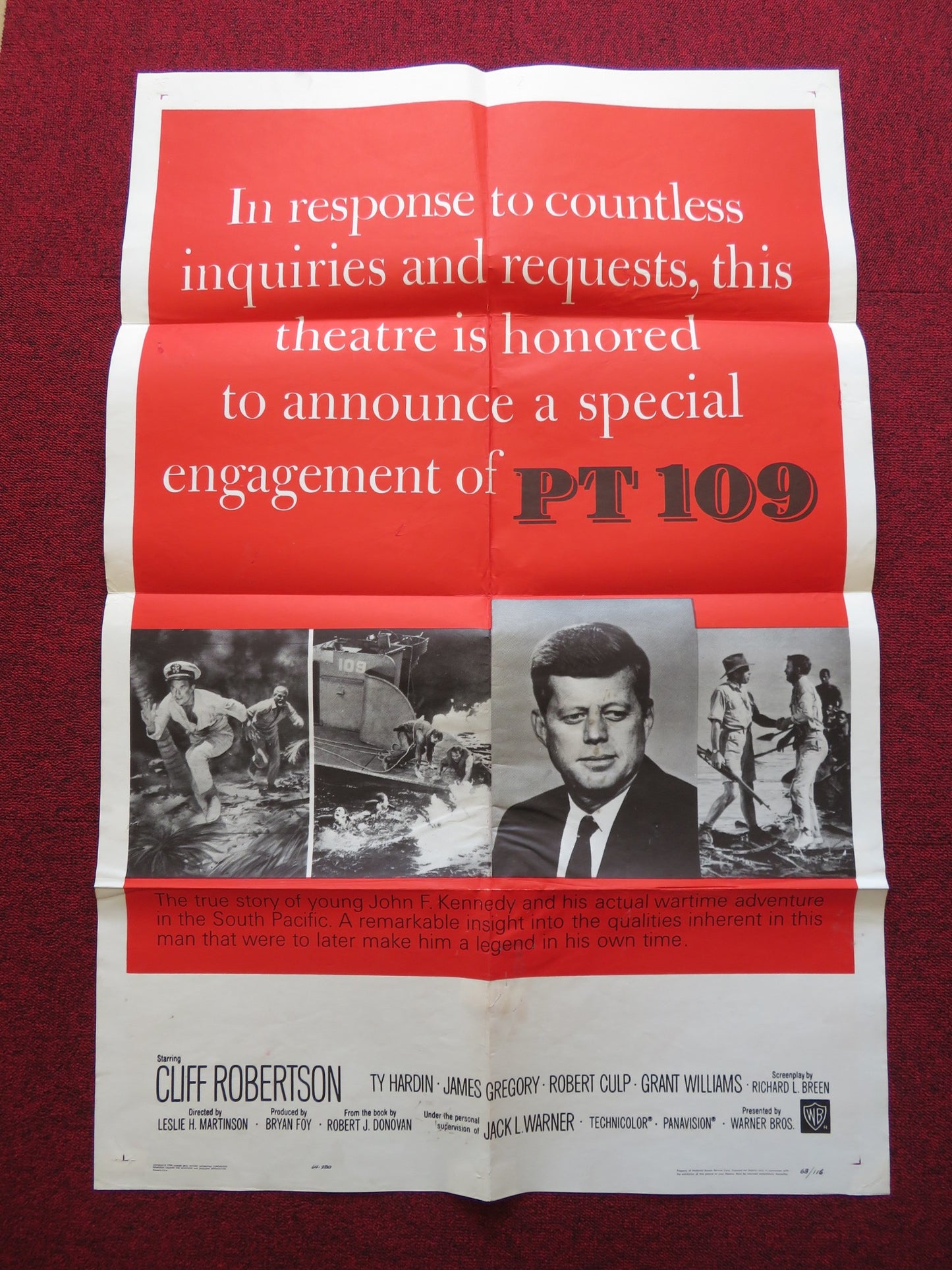 PT 109 FOLDED US ONE SHEET POSTER CLIFF ROBERTSON TY HARDIN 1963