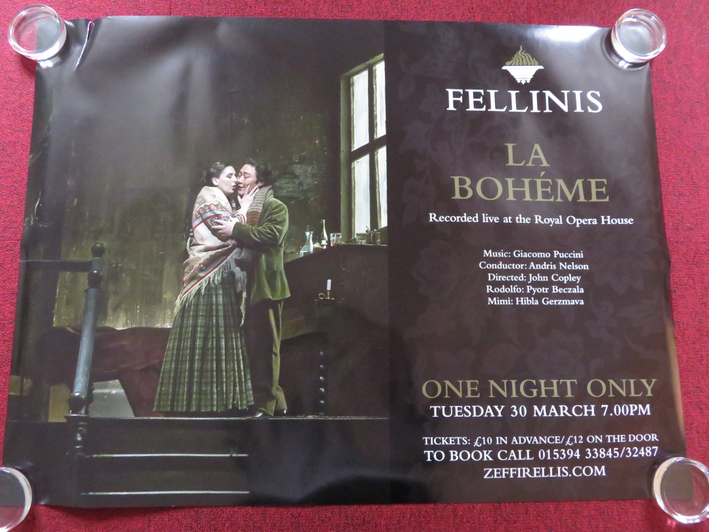 LA BOHEME RECORDED LIVE AT THE ROYAL... UK QUAD (30"x 40") ROLLED POSTER 2010