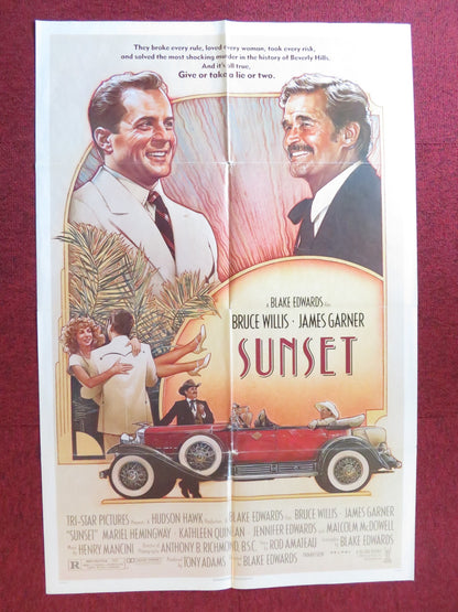 SUNSET FOLDED US ONE SHEET POSTER BRUCE WILLIS JAMES GARNER 1988