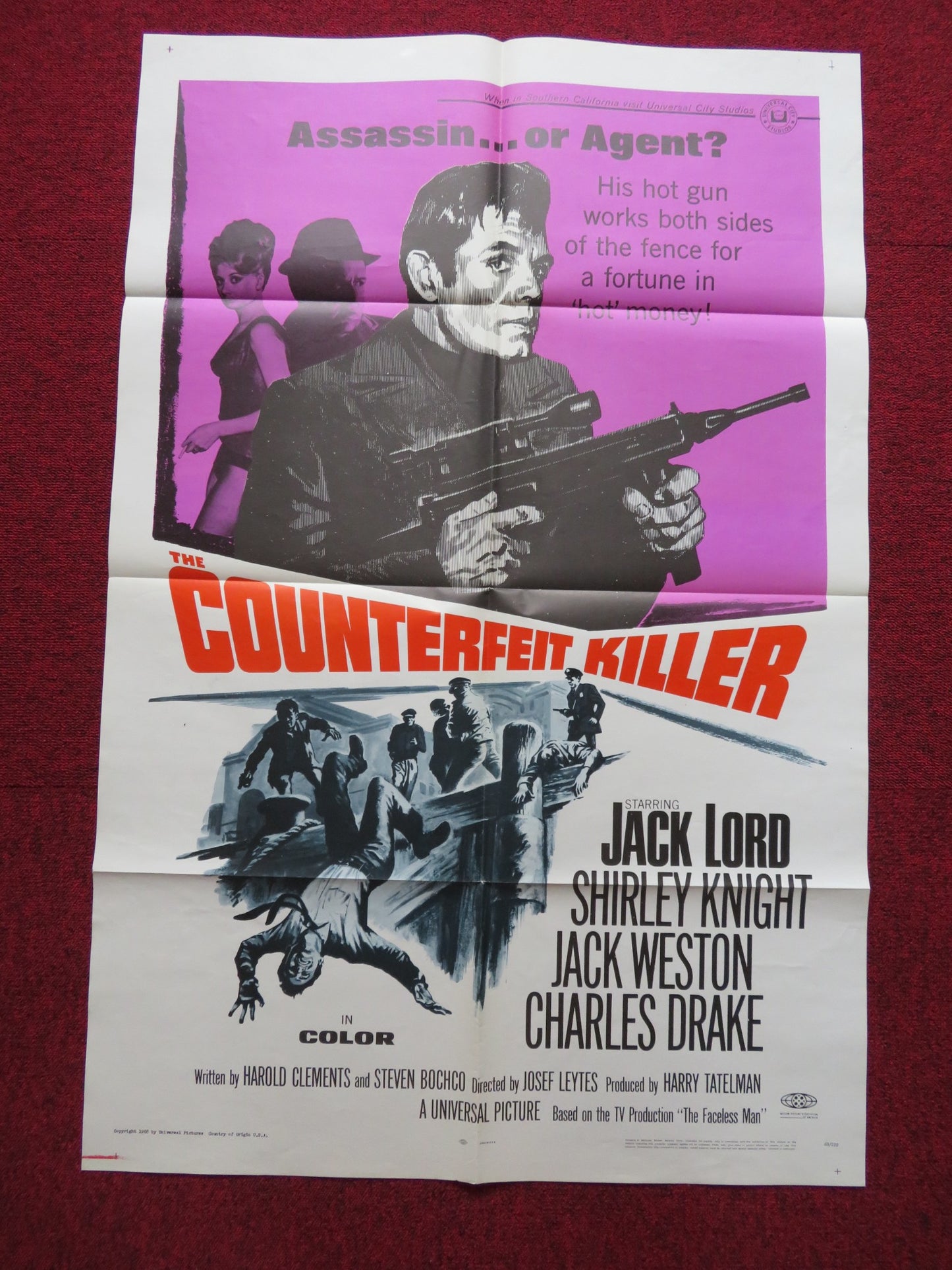 THE COUNTERFEIT KILLER FOLDED US ONE SHEET POSTER JACK LORD SHIRLEY KNIGHT 1968