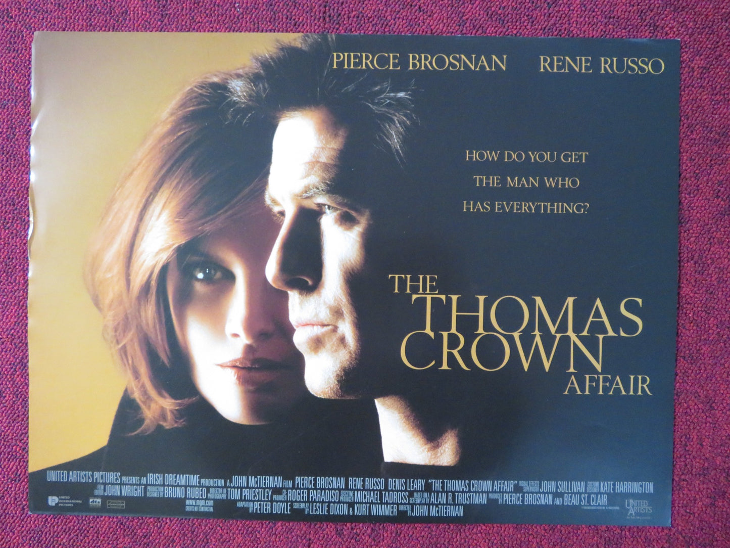 THE THOMAS CROWN AFFAIR - A UK MINI QUAD POSTER PIERCE BROSNAN RUSSO 1999