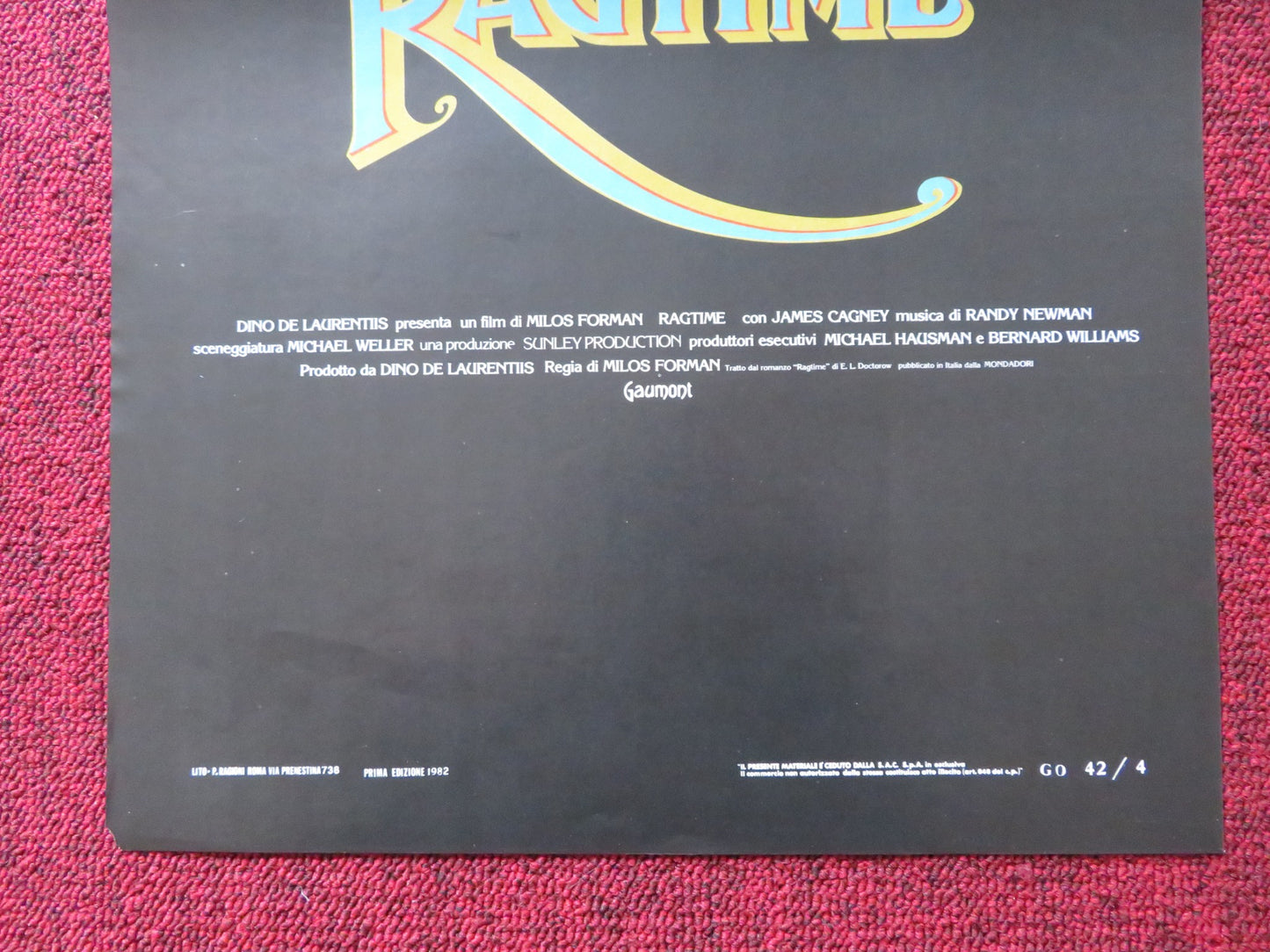 RAGTIME ITALIAN LOCANDINA POSTER JAMES CAGNEY BRAD DOURIF 1982