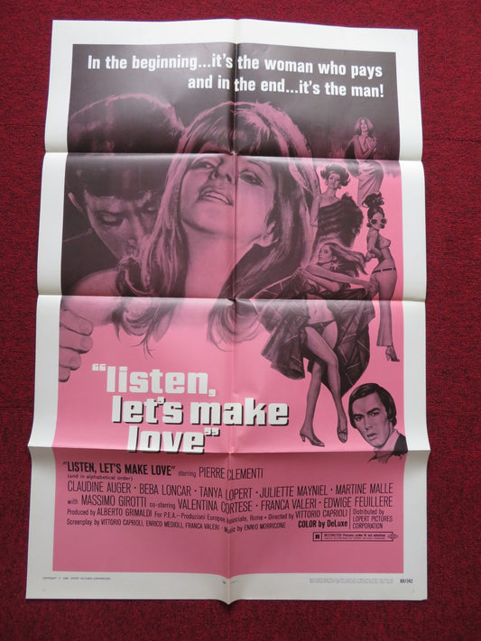 LISTEN LET'S MAKE LOVE FOLDED US ONE SHEET POSTER PIERRE CLEMENTI B. LONCAR 1969