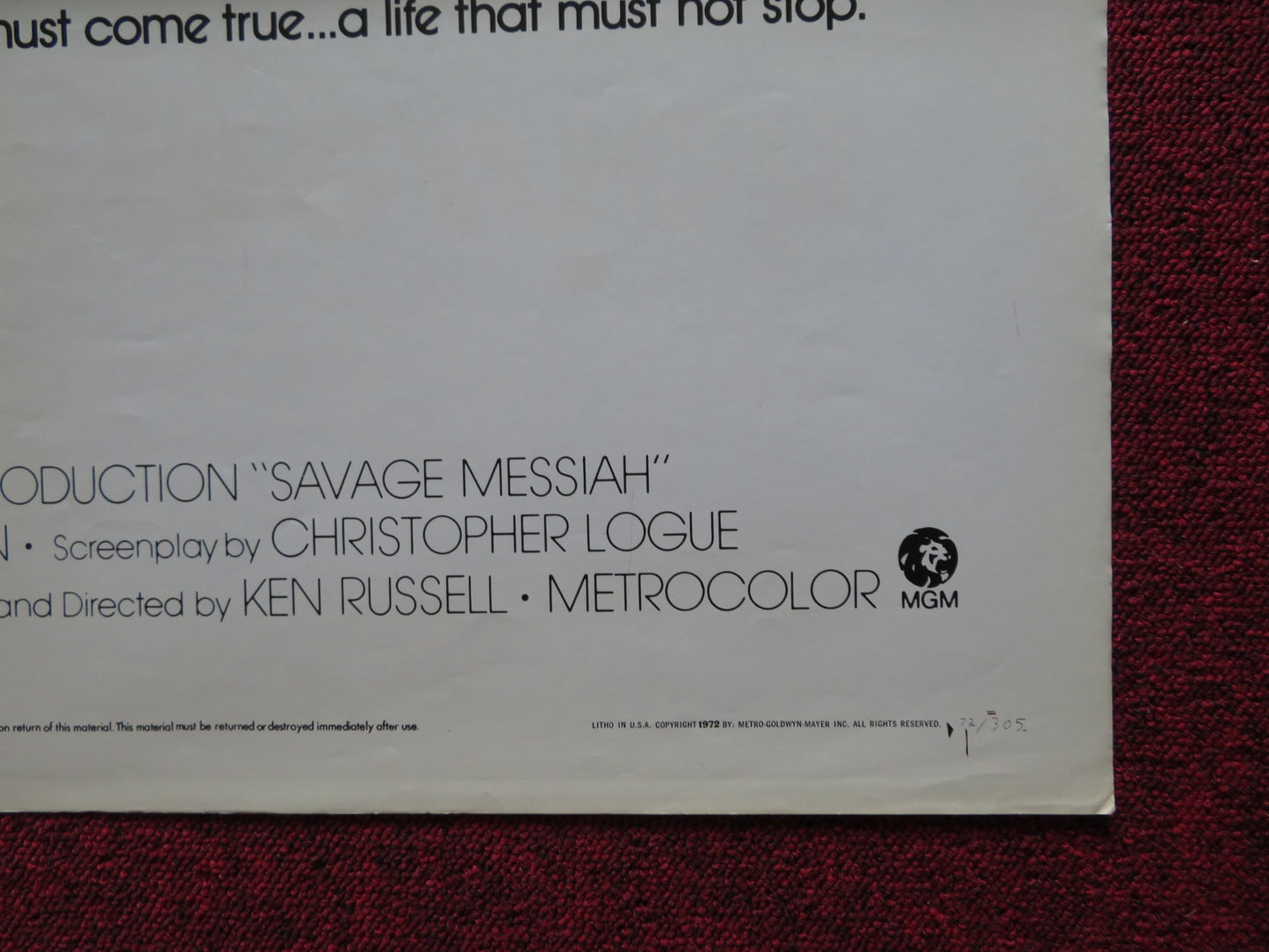 SAVAGE MESSIAH FOLDED US ONE SHEET POSTER DOROTHY TUTIN SCOTT ANTHONY 1972