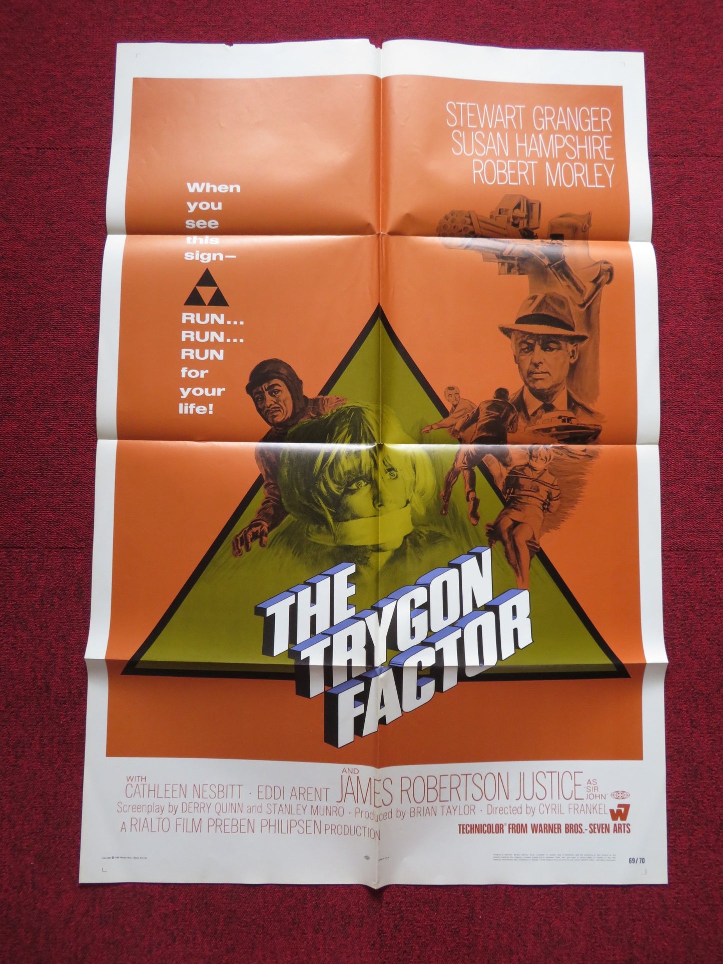 THE TRYGON FACTOR FOLDED US ONE SHEET POSTER STEWART GRANGER S. HAMPSHIRE 1968