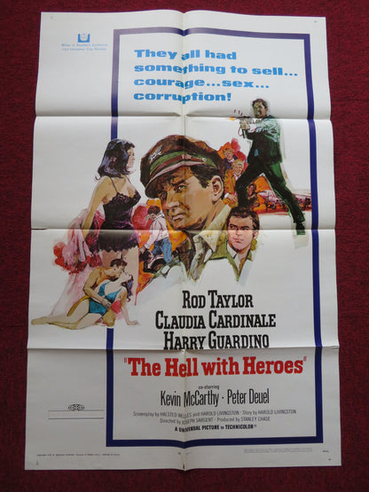 THE HELL WITH HEROES FOLDED US ONE SHEET POSTER ROD TAYLOR CLAUDIA CARDINALE '68