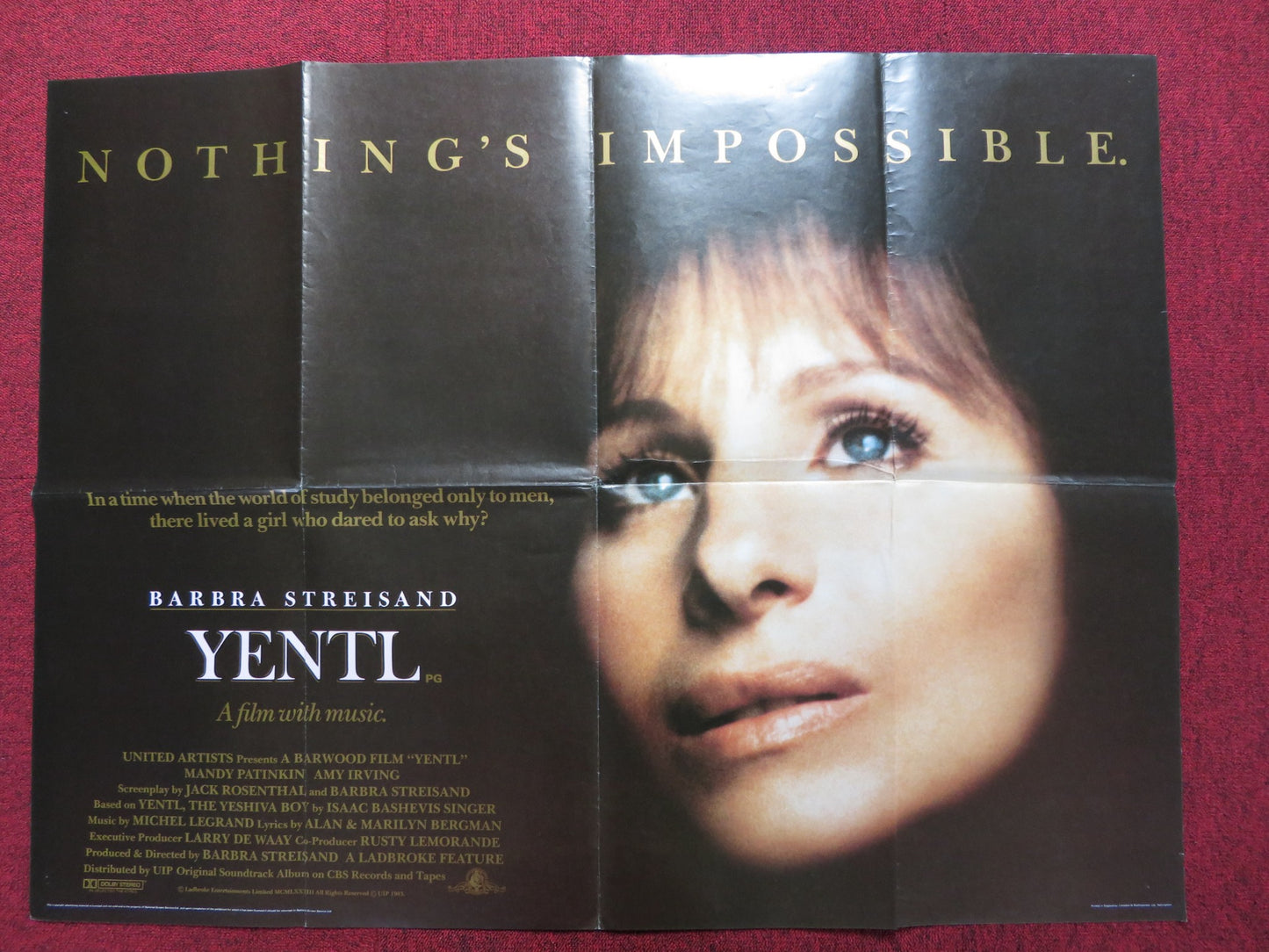 YENTL UK QUAD POSTER FOLDED BARBRA STREISAND MANDY PATINKIN 1983