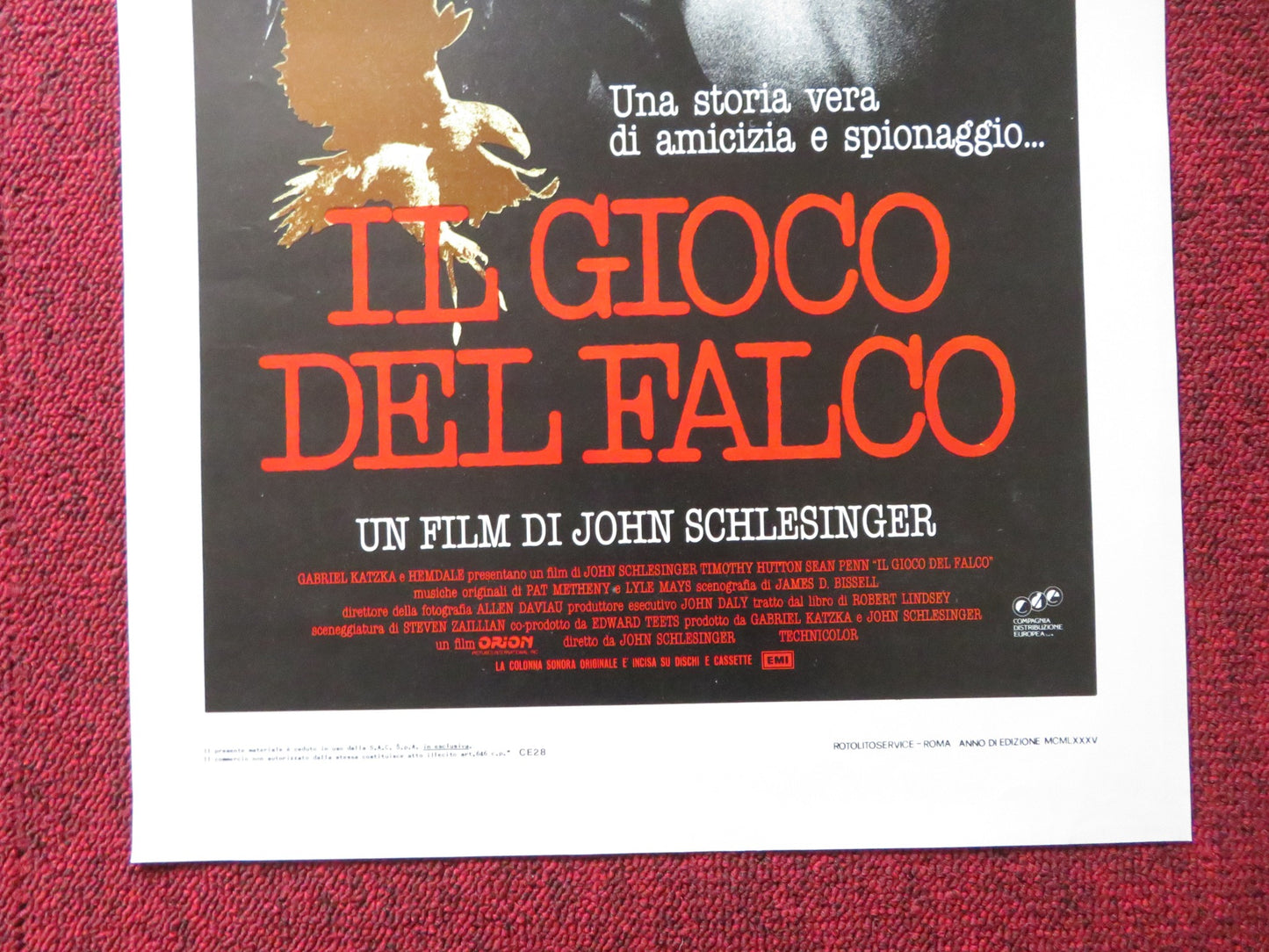 THE FALCON AND THE SNOWMAN ITALIAN LOCANDINA POSTER SEAN PENN T. HUTTON 1985