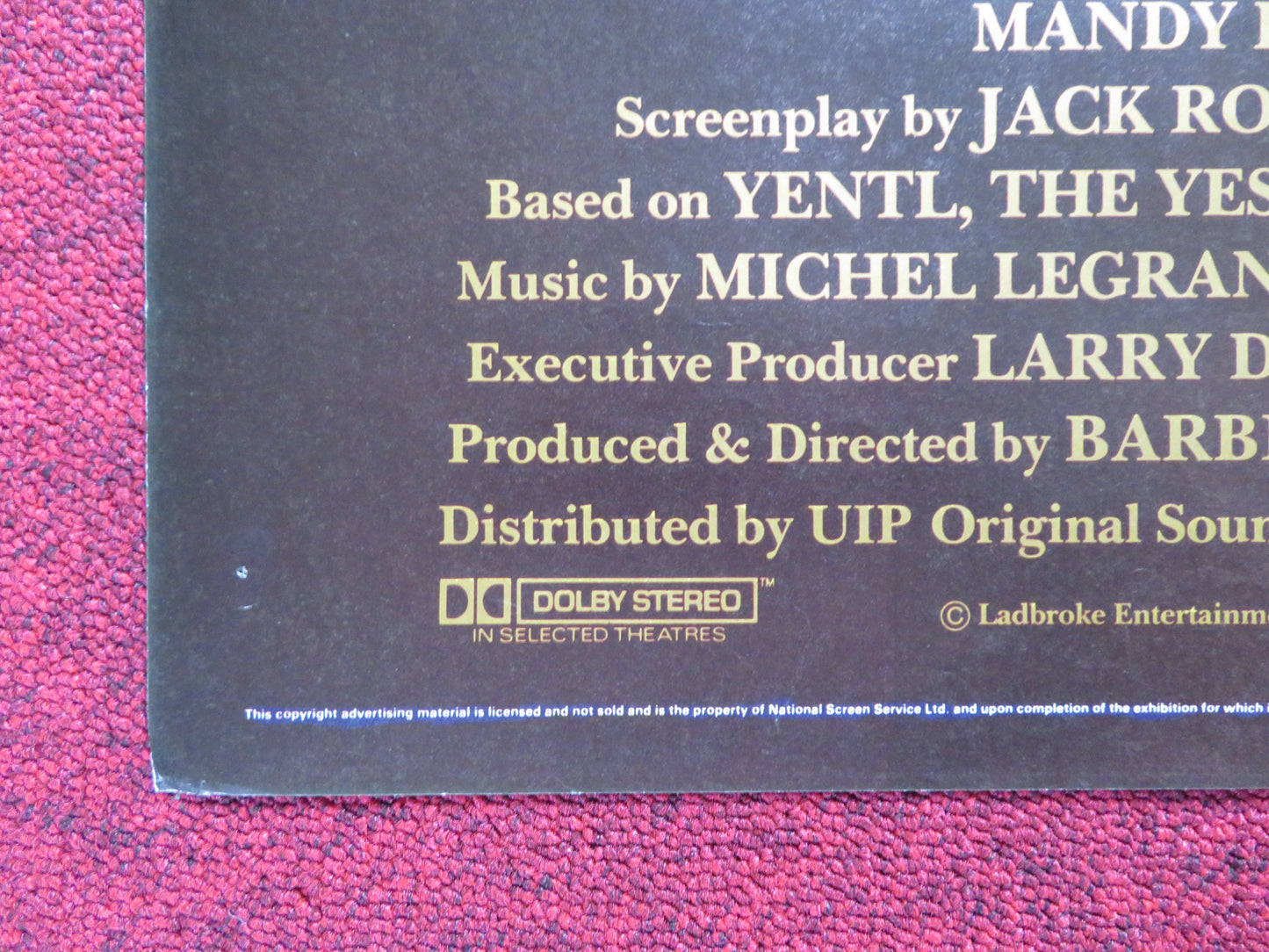 YENTL UK QUAD POSTER FOLDED BARBRA STREISAND MANDY PATINKIN 1983