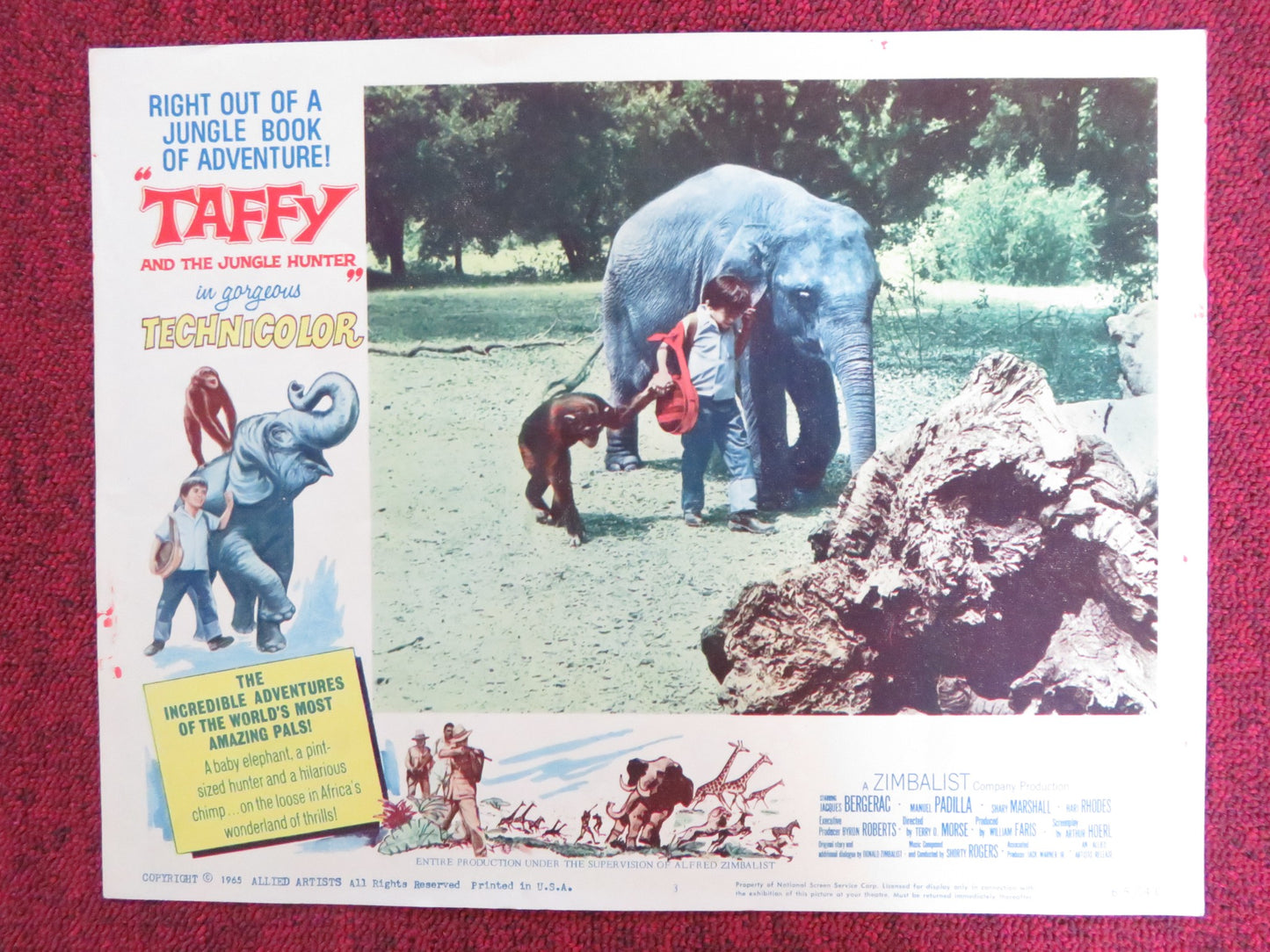 TAFFY AND THE JUNGLE HUNTER US LOBBY CARD FULL SET JACQUES BERGERAC 1965