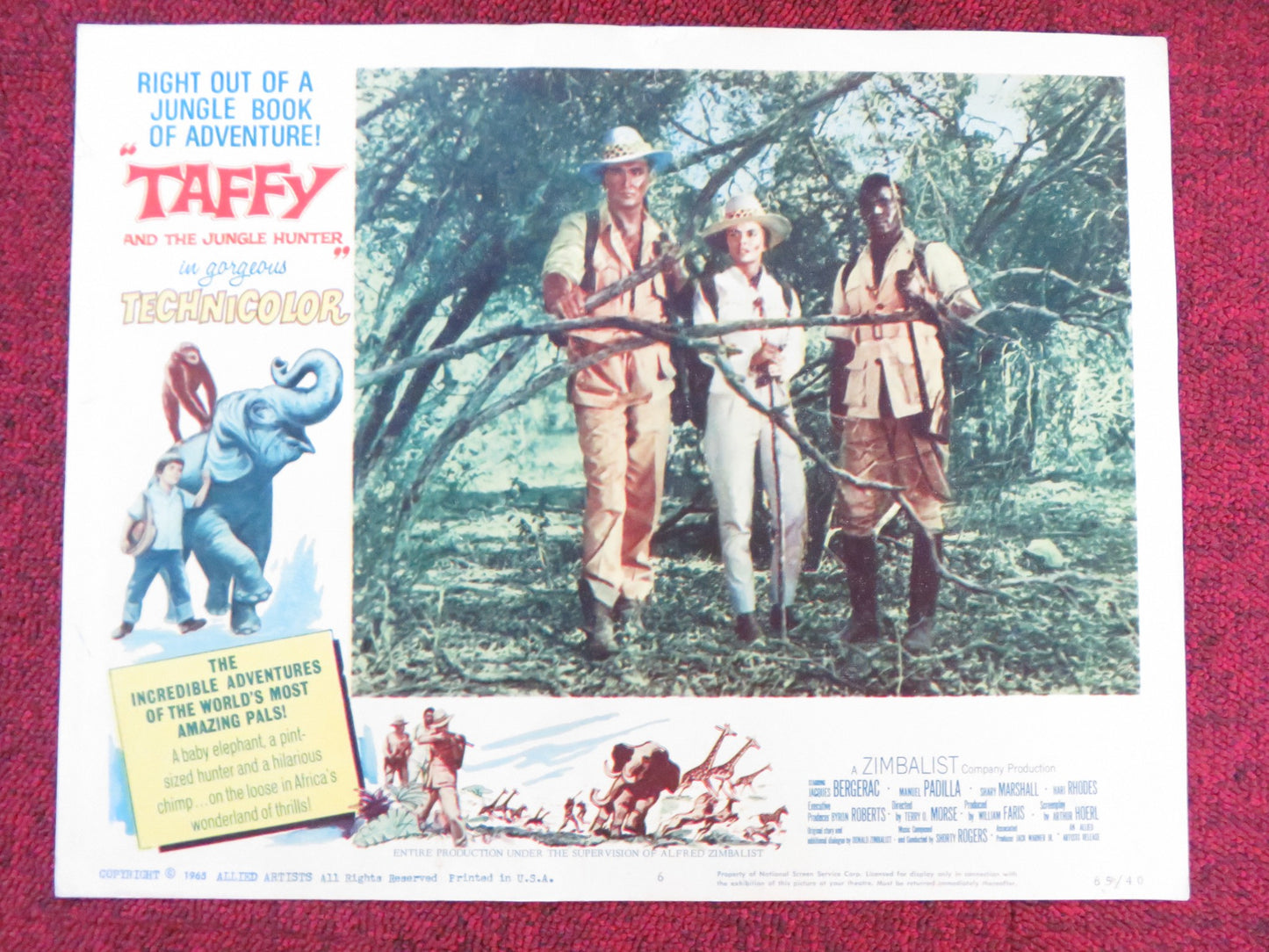 TAFFY AND THE JUNGLE HUNTER US LOBBY CARD FULL SET JACQUES BERGERAC 1965