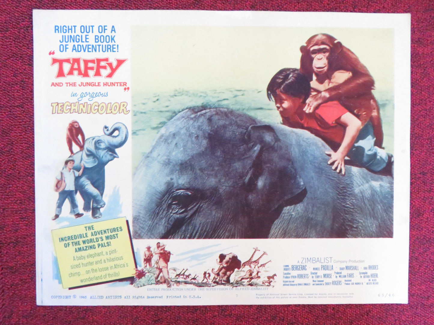 TAFFY AND THE JUNGLE HUNTER US LOBBY CARD FULL SET JACQUES BERGERAC 1965