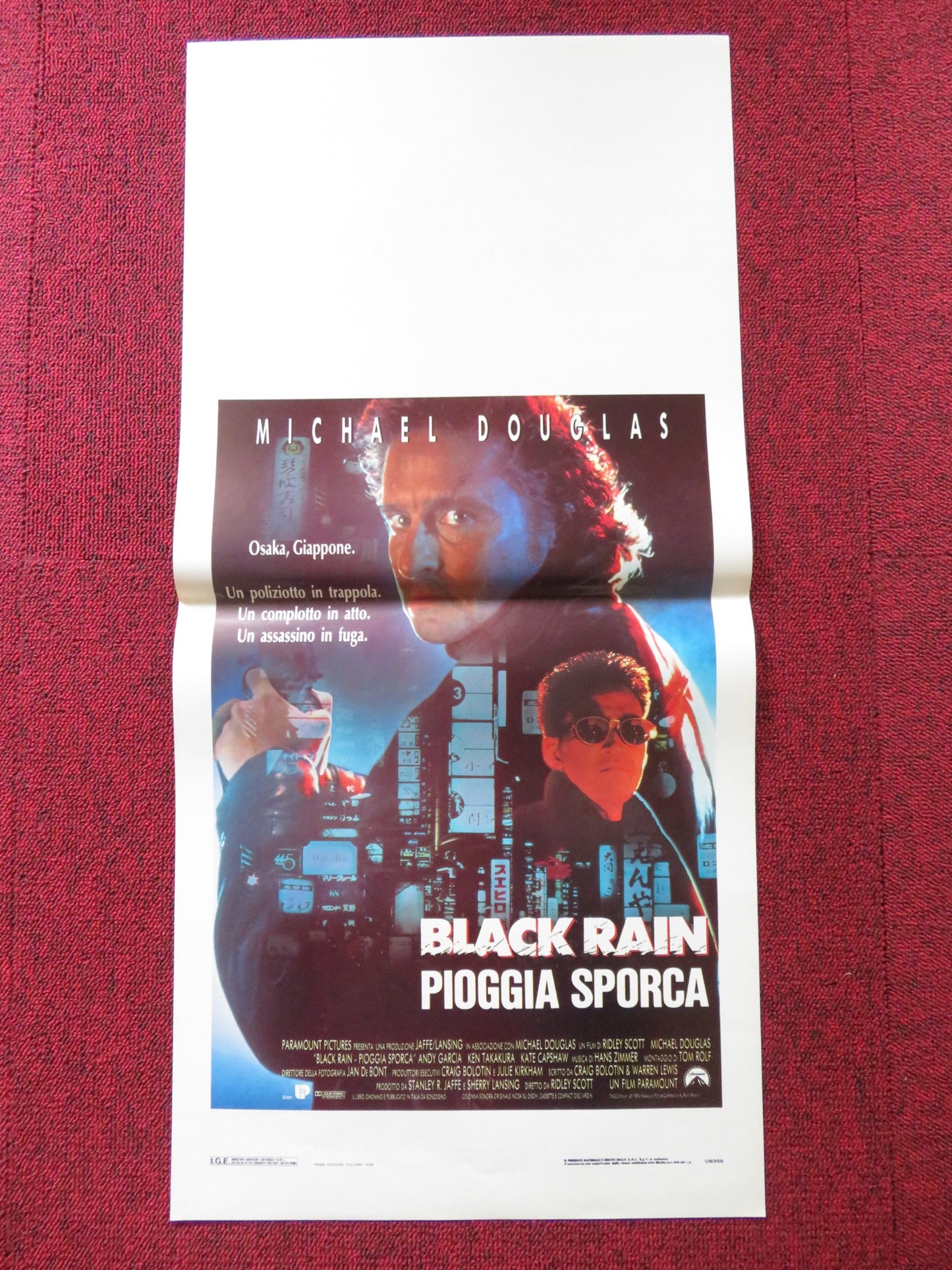 BLACK RAIN ITALIAN LOCANDINA POSTER MICHAEL DOUGLAS / ANDY GARCIA 1989