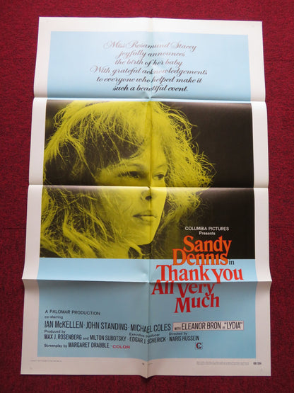 THANK YOU ALL VERY MUCH FOLDED US ONE SHEET POSTER SANDY DENNIS IAN MCKELLEN '69